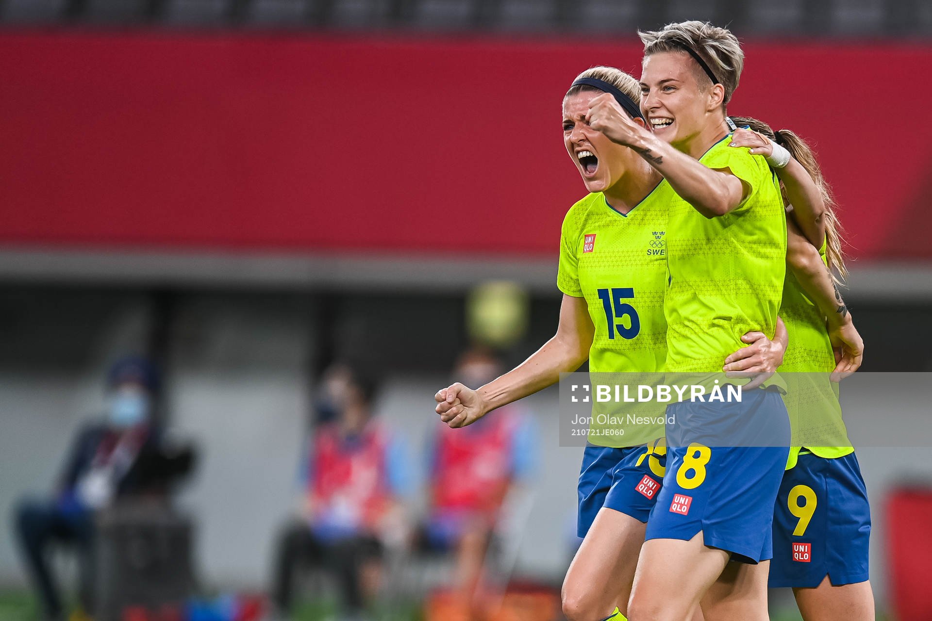 Lina Hurtig and Olivia Schough of Sweden celebrate the 3-0