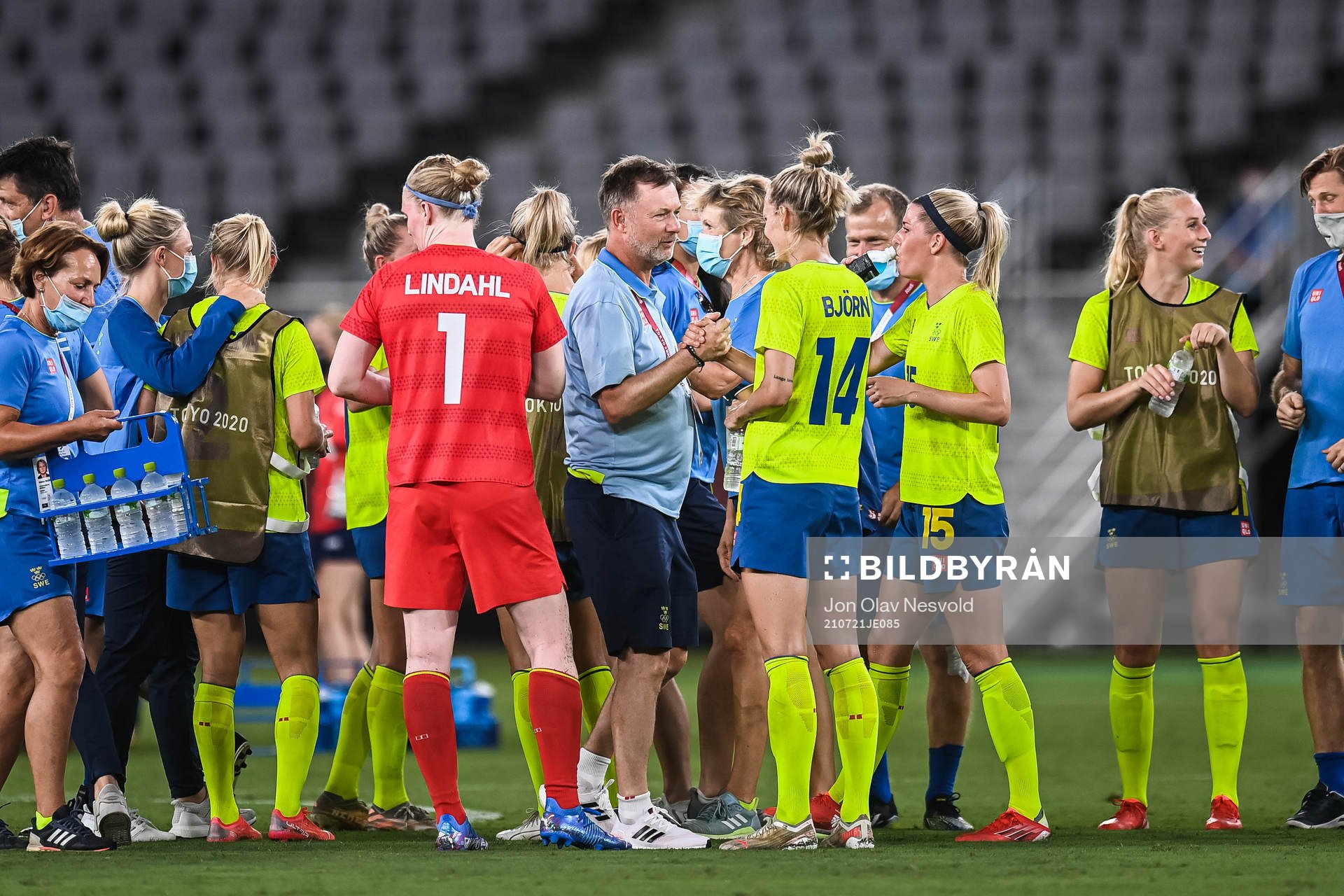 Peter Gerhardsson, head coach of Sweden, celebrate with the