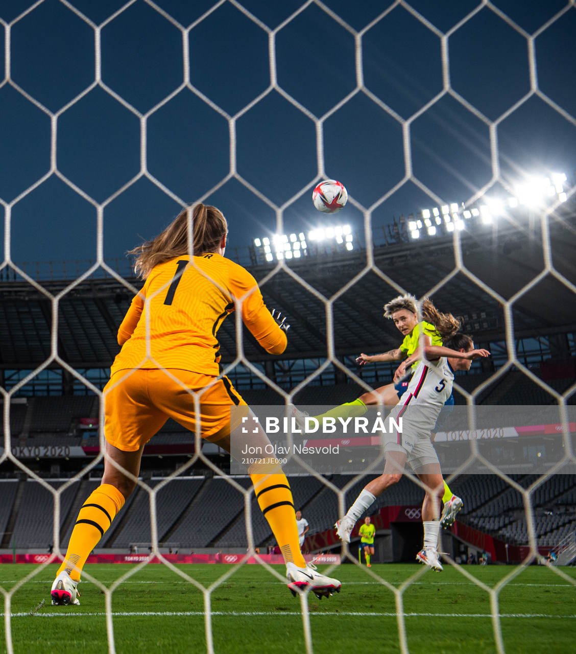 Lina Hurtig of Sweden scores the 3-0 goal behind goalkeeper
