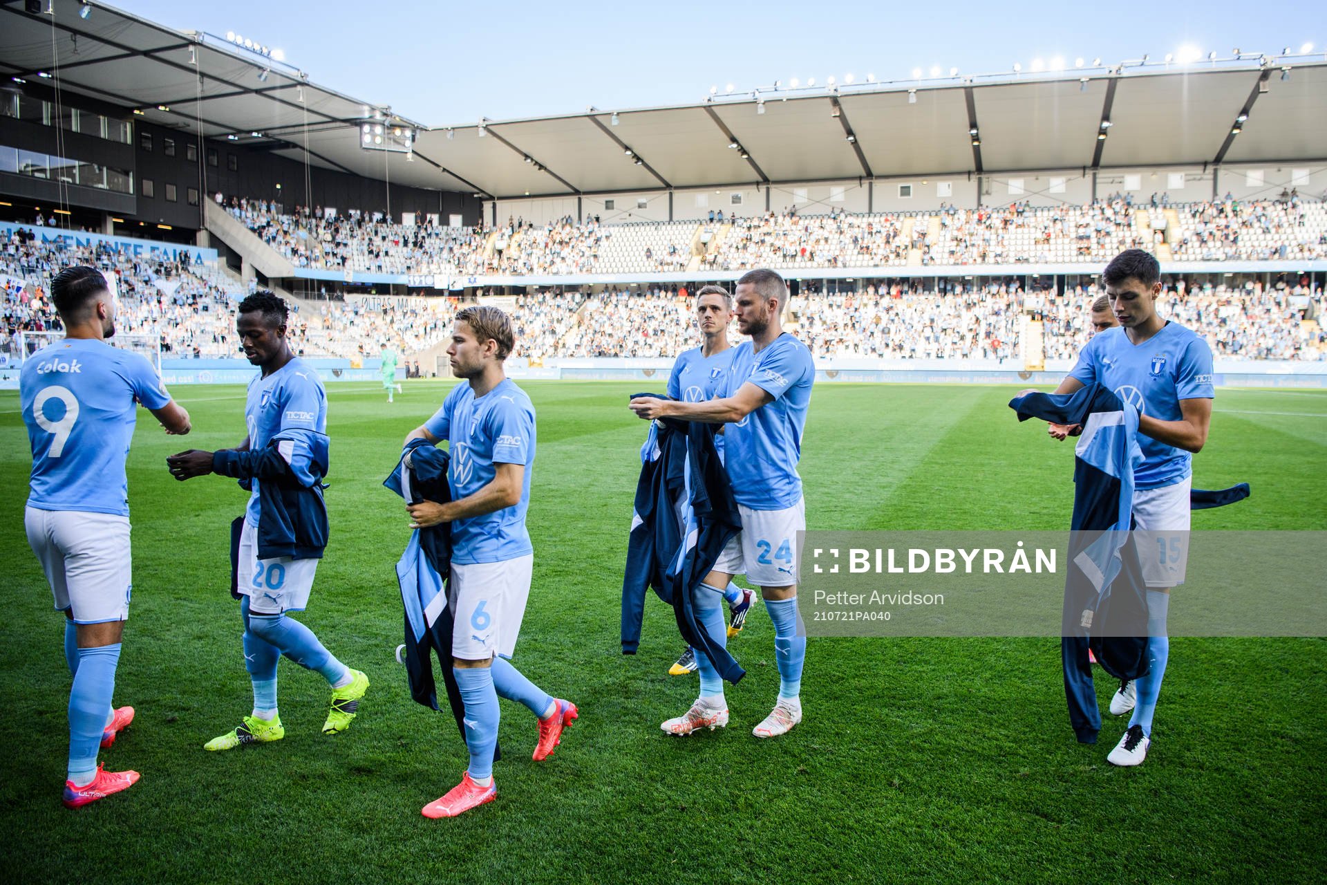 Players of Malmö FF prior to the UEFA Champions League