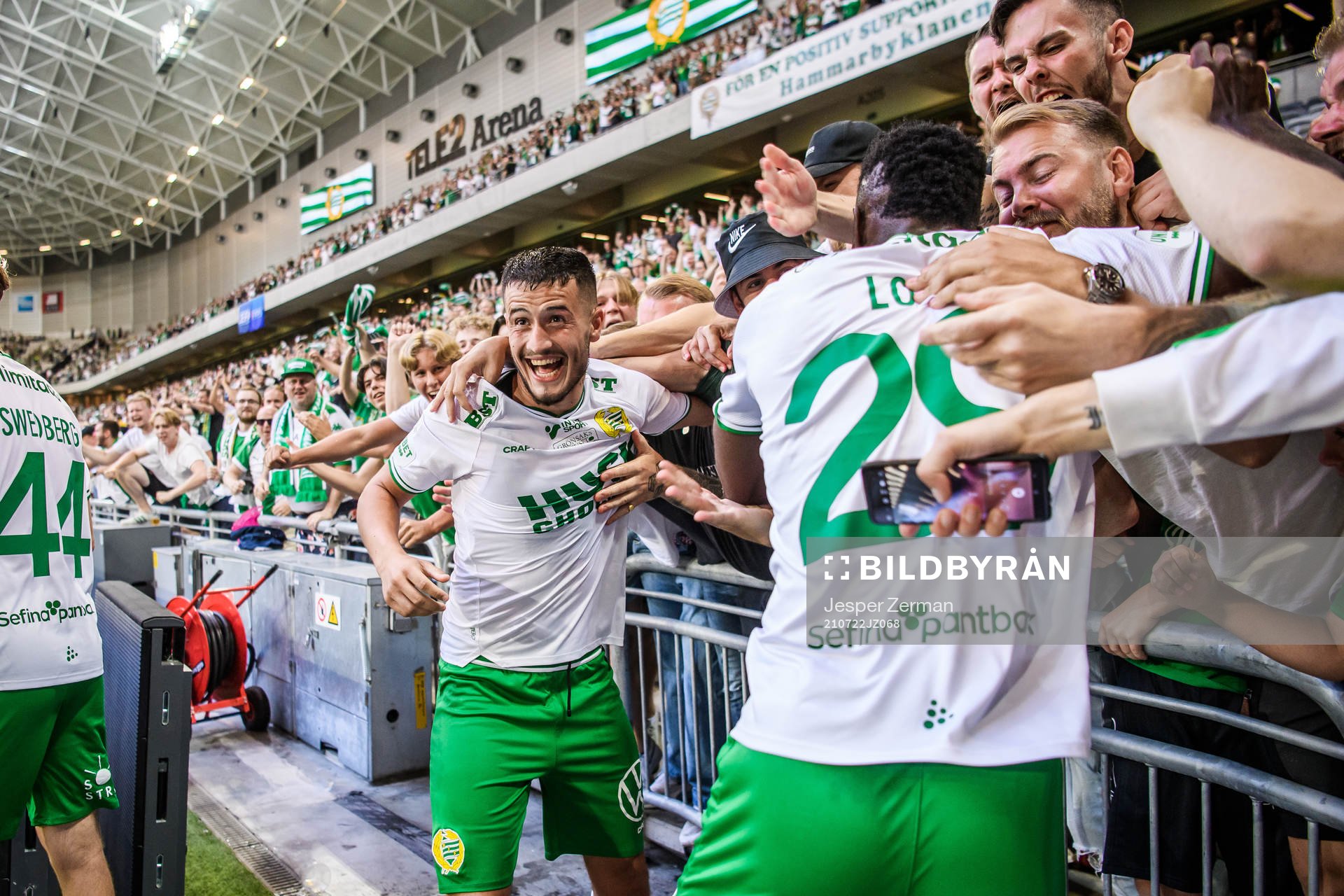 Astrit Selmani of Hammarby celebrates togehter with