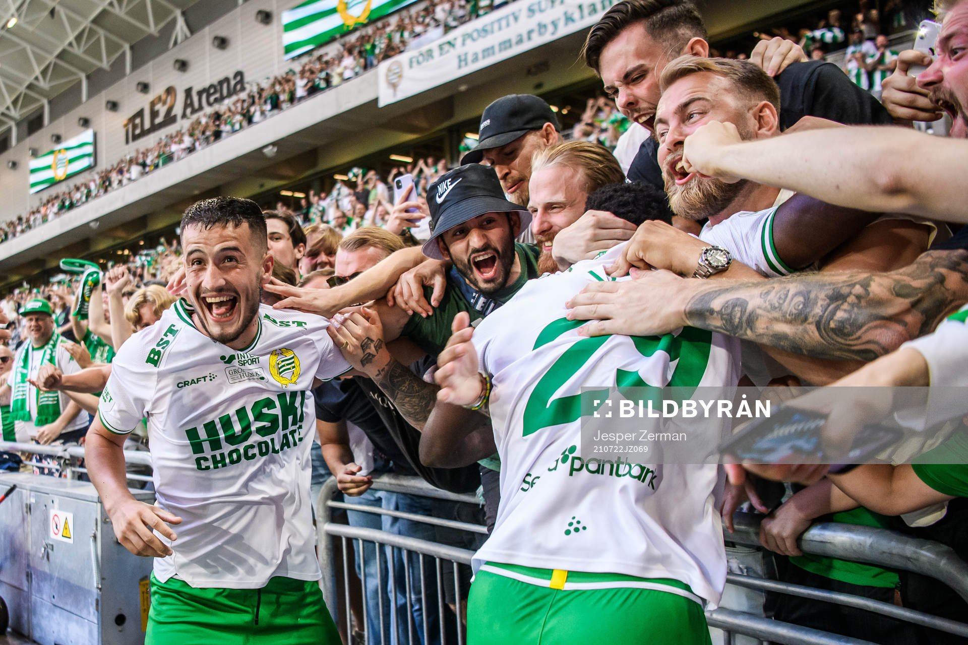Astrit Selmani of Hammarby celebrates togehter with