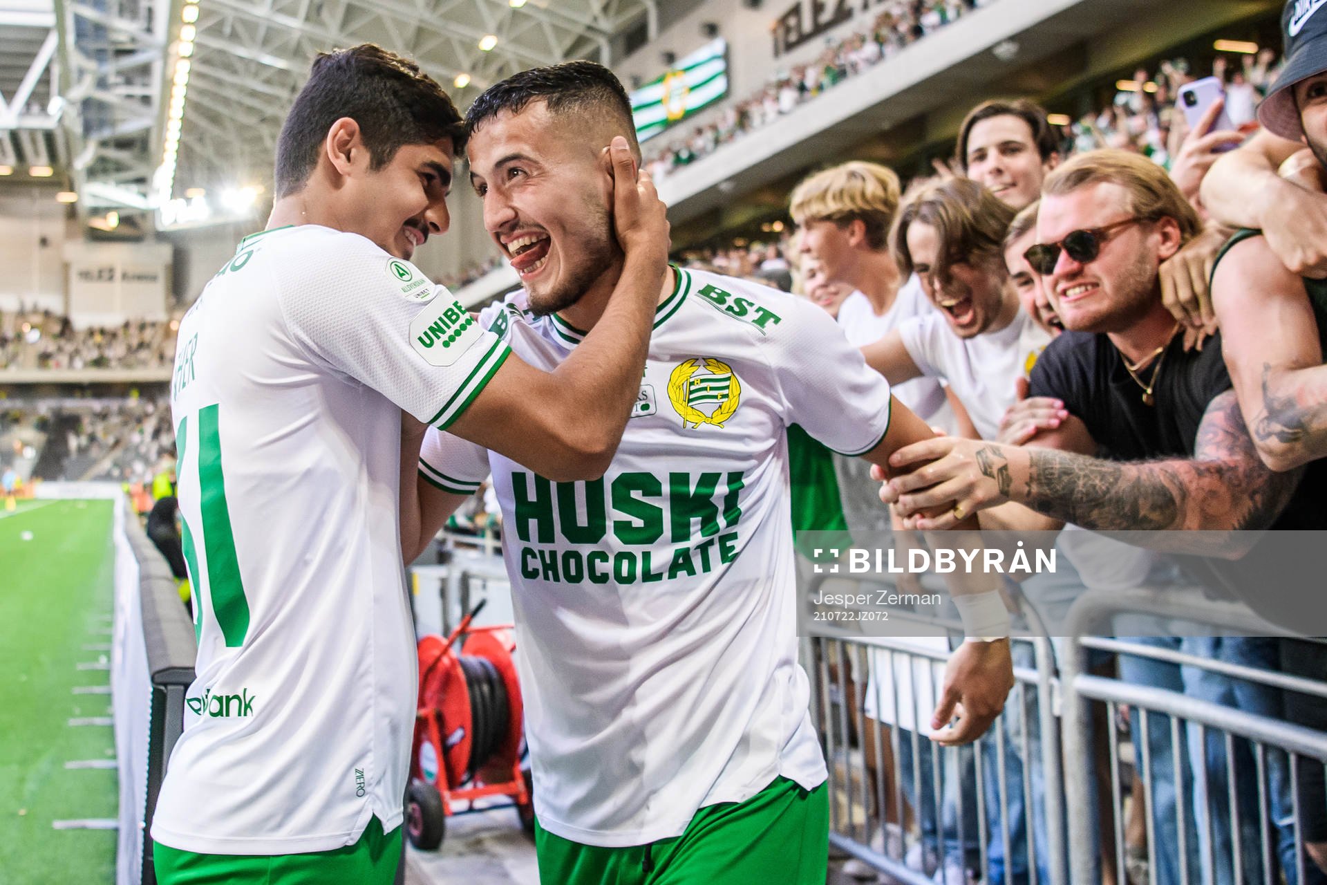 Astrit Selmani of Hammarby celebrates togehter with
