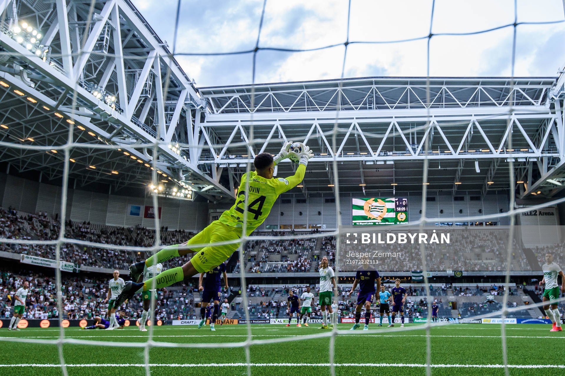goalkeeper Oliver Dovin of Hammarby makes a save
