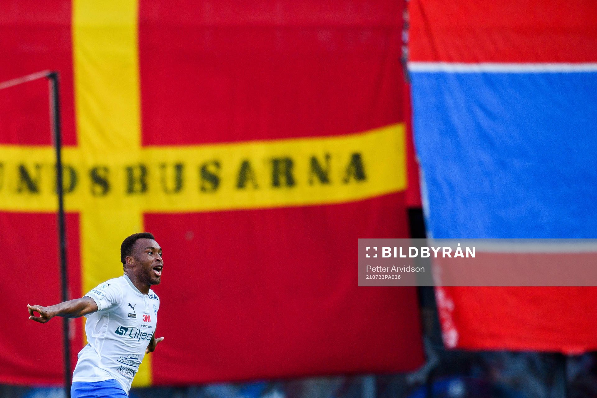 Värnamos Abdussalam Magashy jublar efter 1-2 under fotbollsmatchen i Superettan mellan Helsingborg och Värnamo den 22 juli 2021 i Helsingborg.