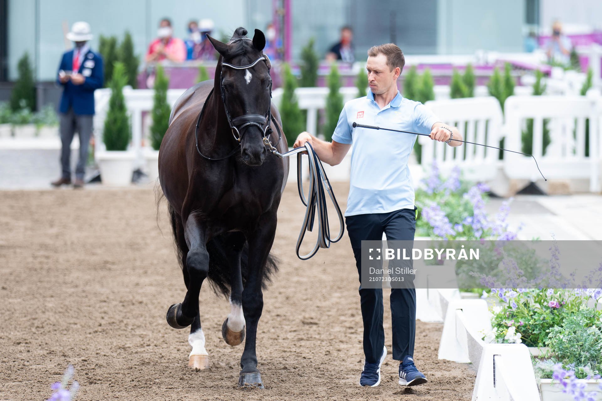 Horse keeper Sebastian Ulrich with the horse of Therese