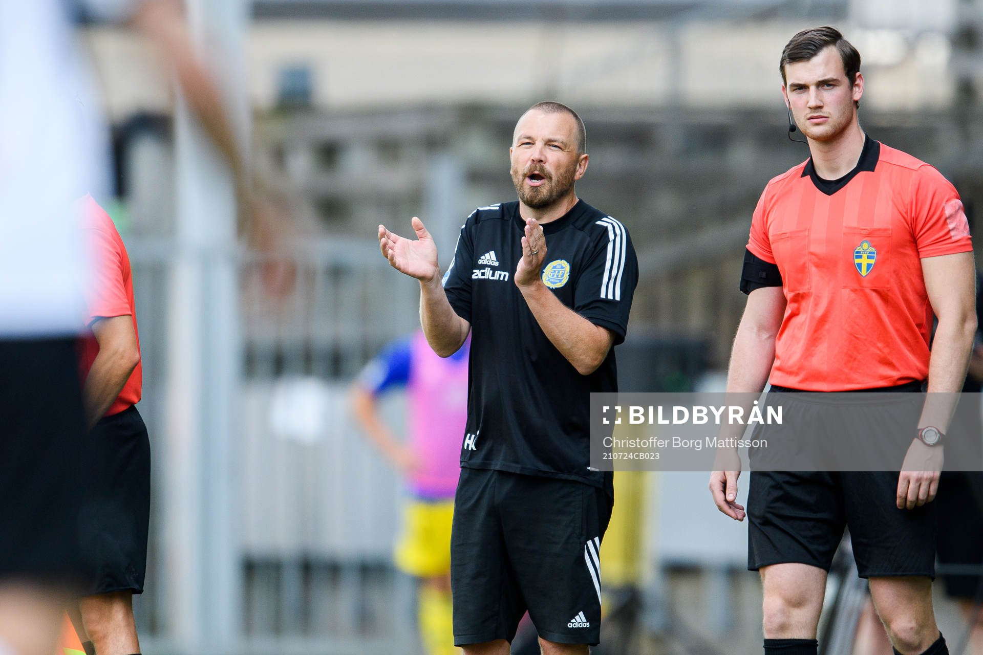 Sundsvalls tränare Henrik Åhnstrand under fotbollsmatchen i Superettan mellan Landskrona och GIF Sundsvall den 24 juli 2021 i Landskrona. 