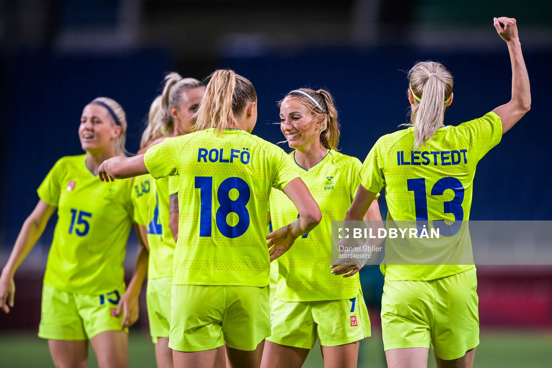Fridolina Rolfö, Kosovare Asllani and Amanda Ilestedt of