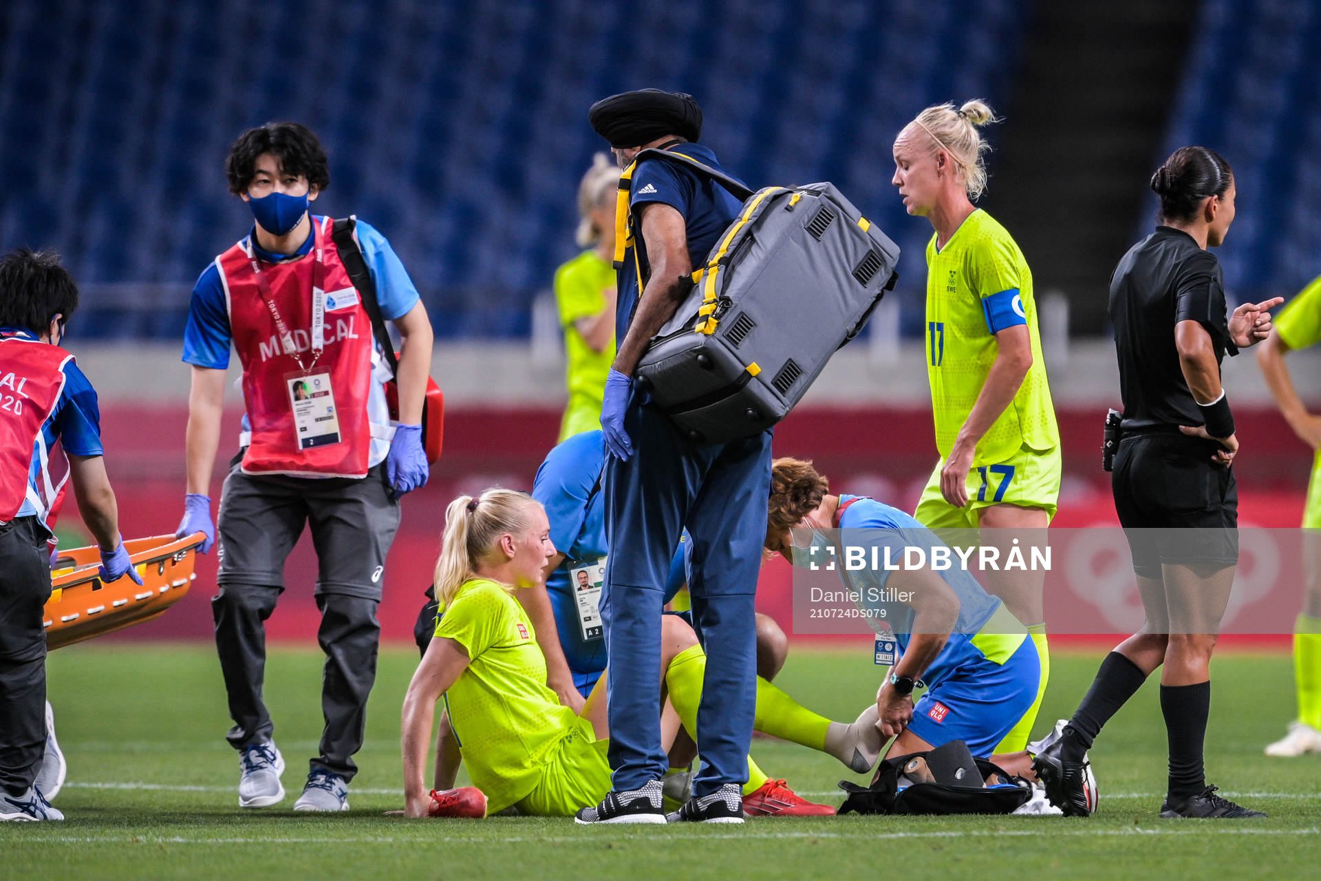 Stina Blackstenius of Sweden is in pain