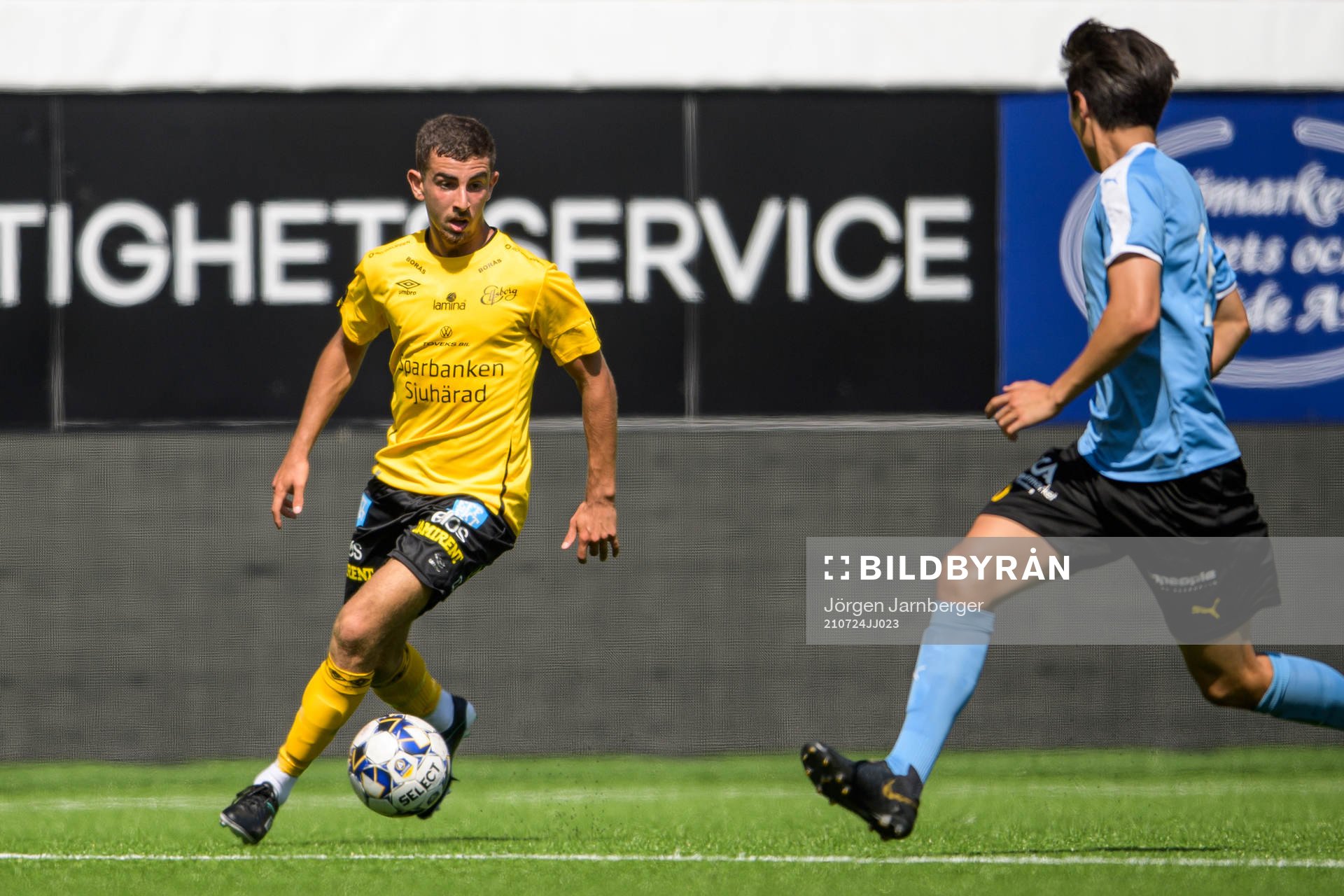 Elfsborgs Johannes Abdulahad under fotbollsmatchen i P19 Allsvenskan Södra mellan Elfsborg och Mjällby den 24 juli 2021 i Borås.