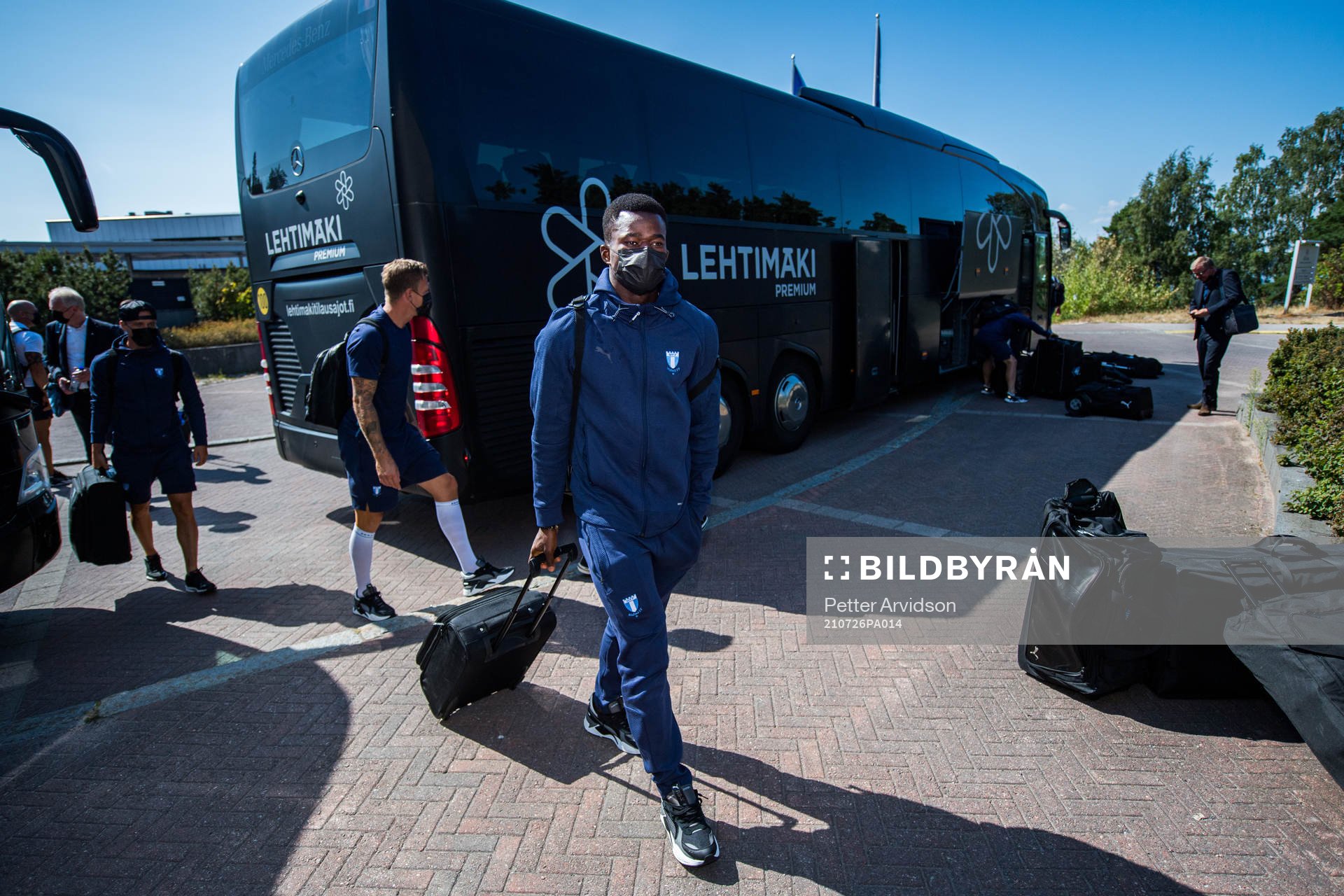Malik Abubakari of Malmö FF arrives at the hotel