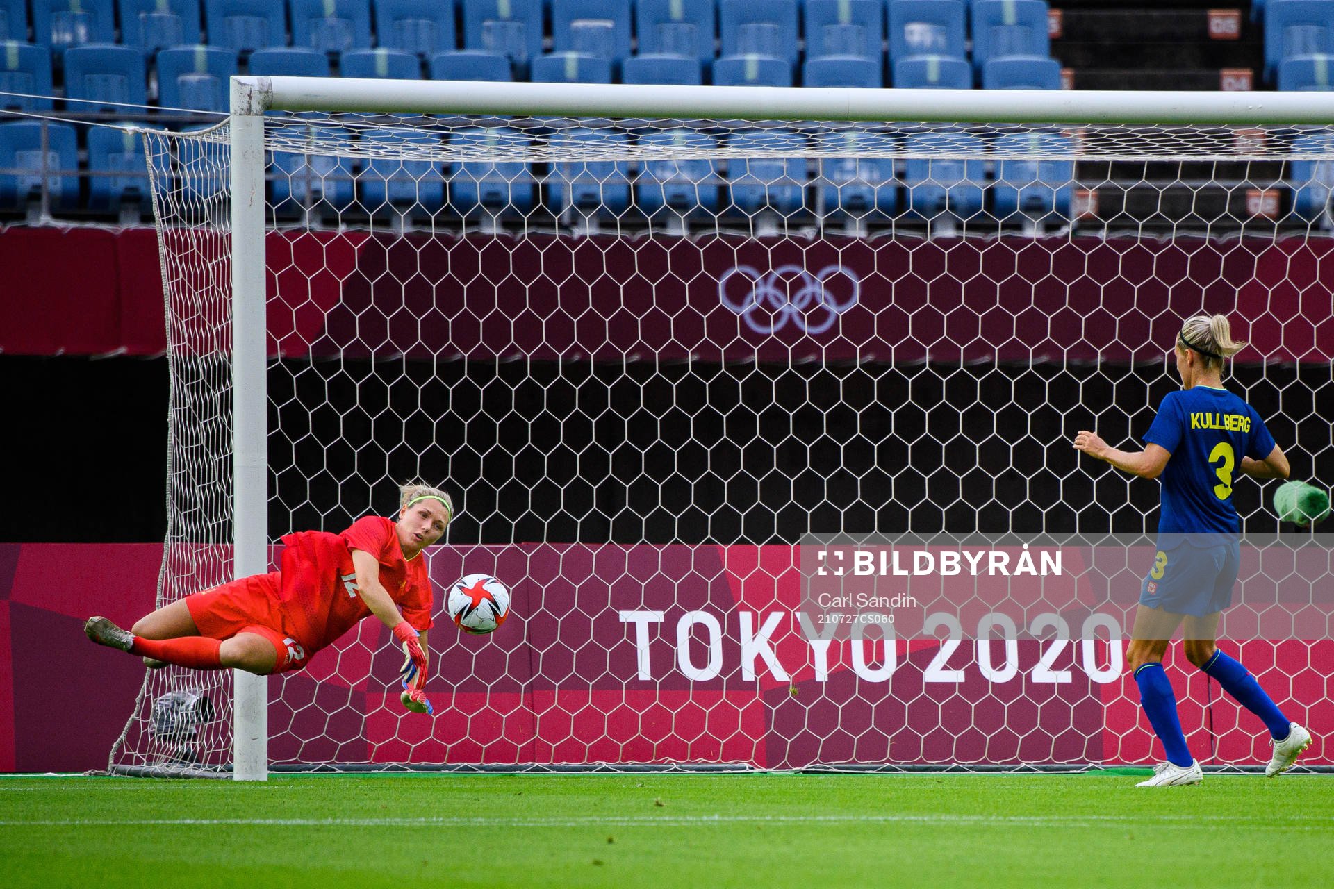 Jennifer Falk of Sweden with a save in the women’s