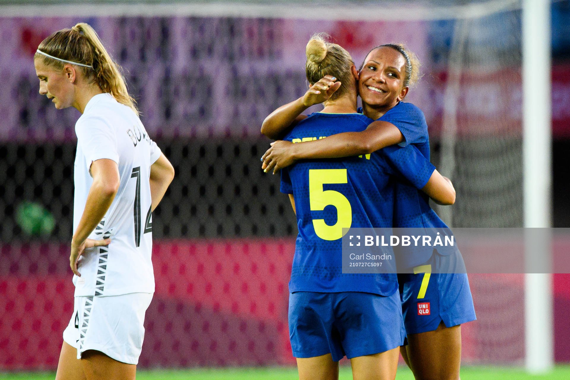 Hanna Bennison and Madelen Janogy of Sweden celebrate