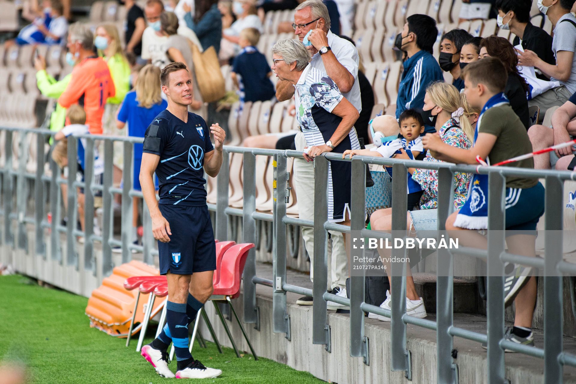 Niklas Moisander of Malmö FF with fans in the stands