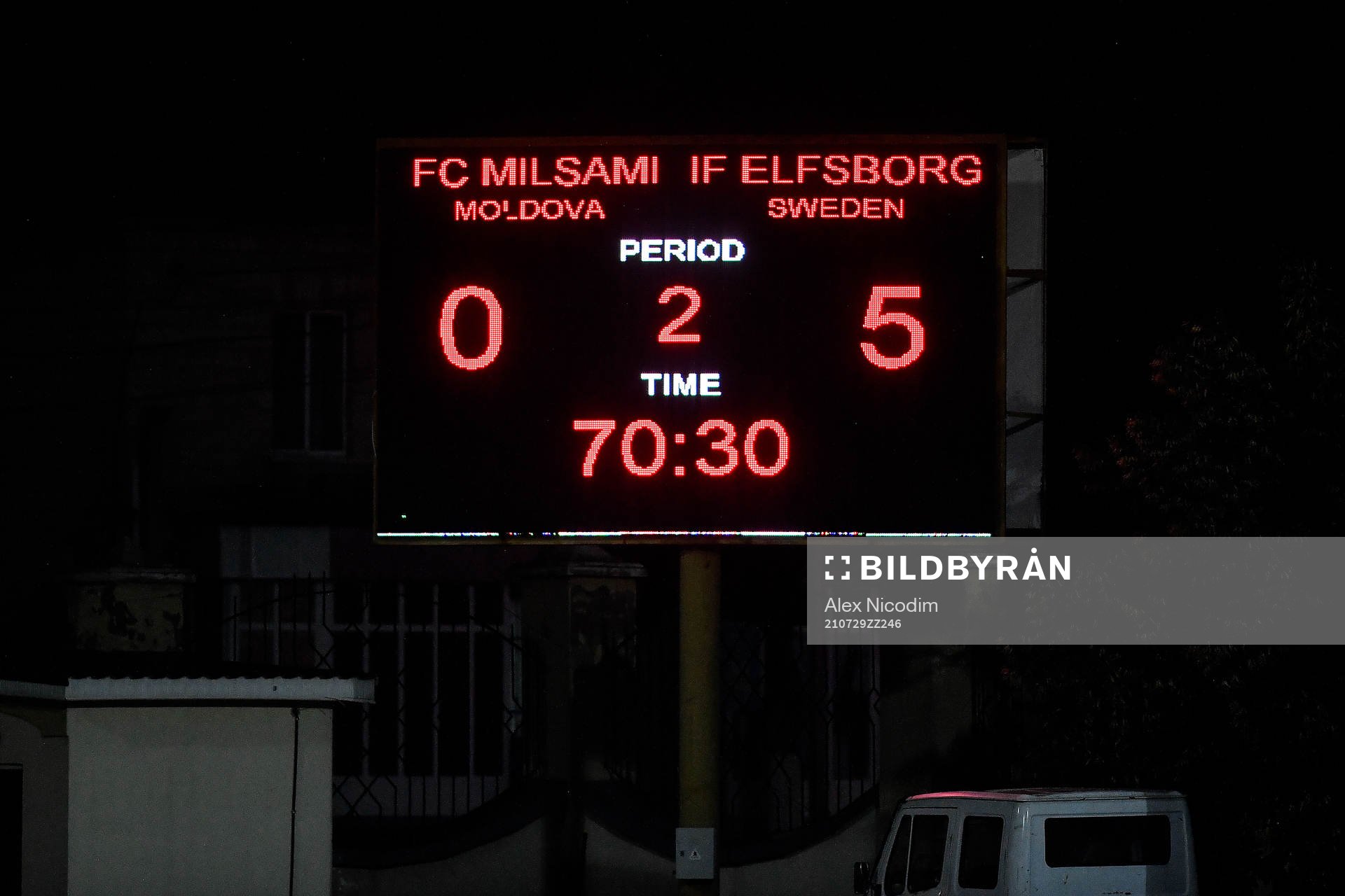 The scoreboard showing the result