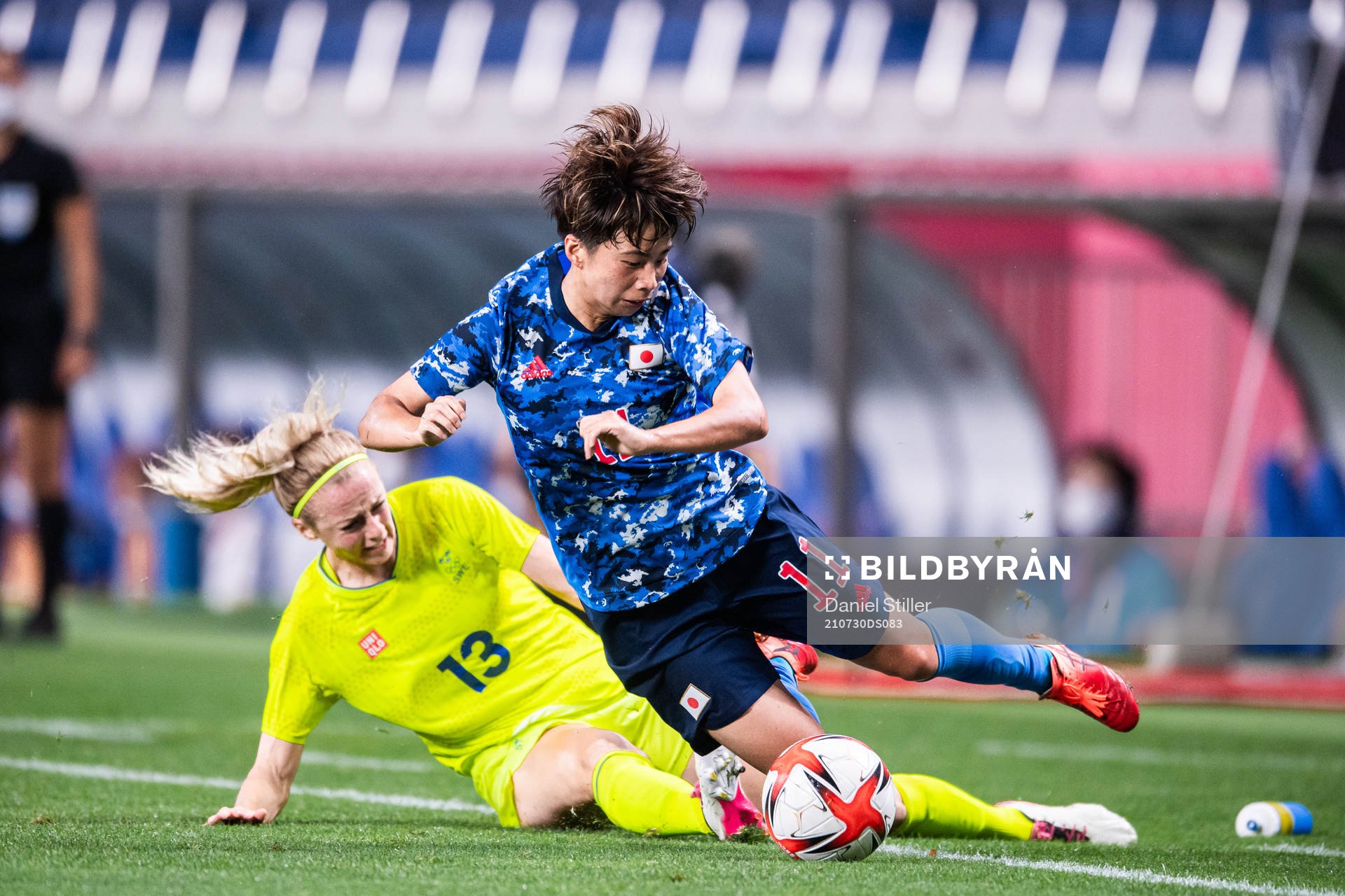 Amanda Ilestedt of Sweden and Mina Tanaka of Japan in the