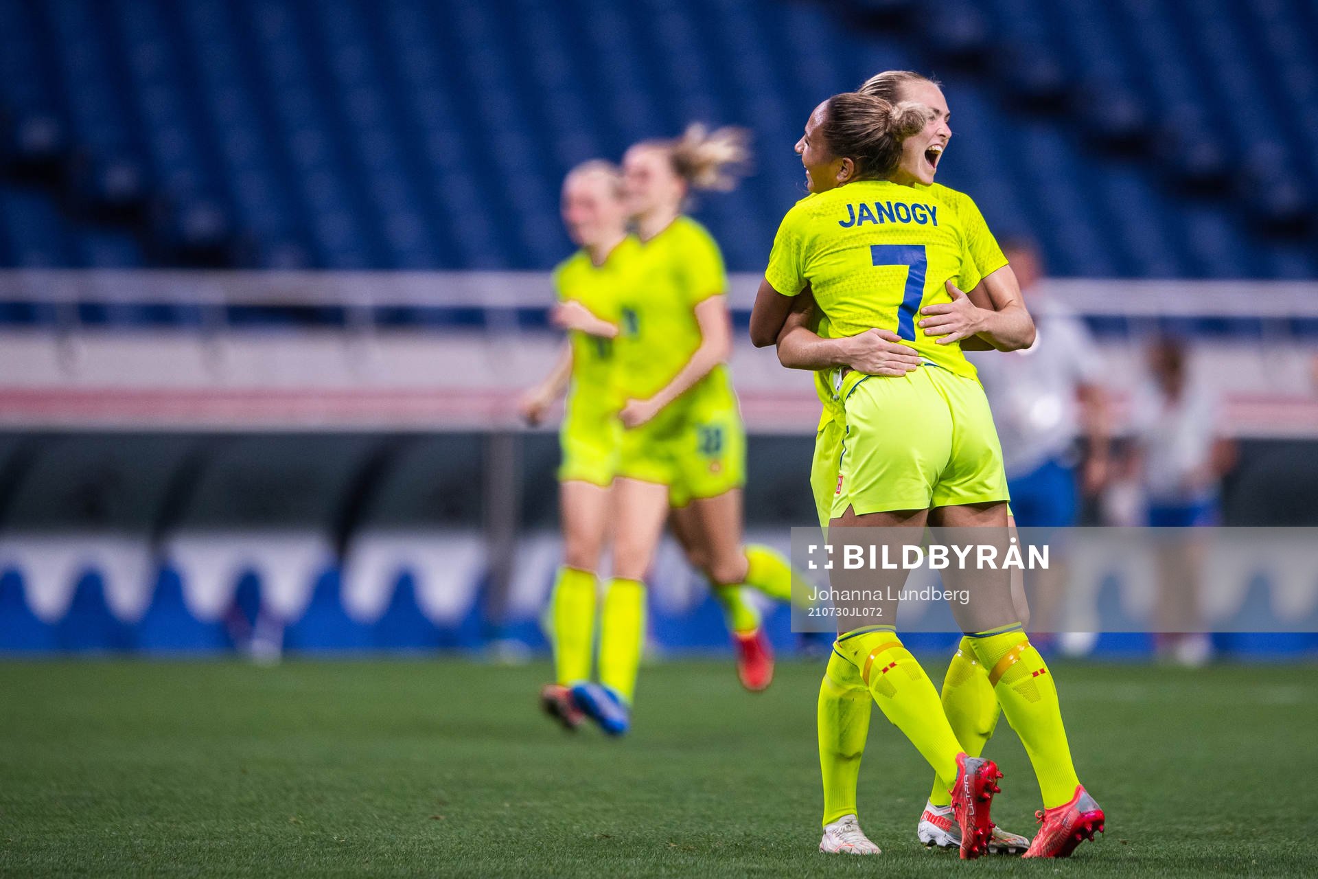 Madelen Janogy and Magdalena Eriksson of Sweden celebrate