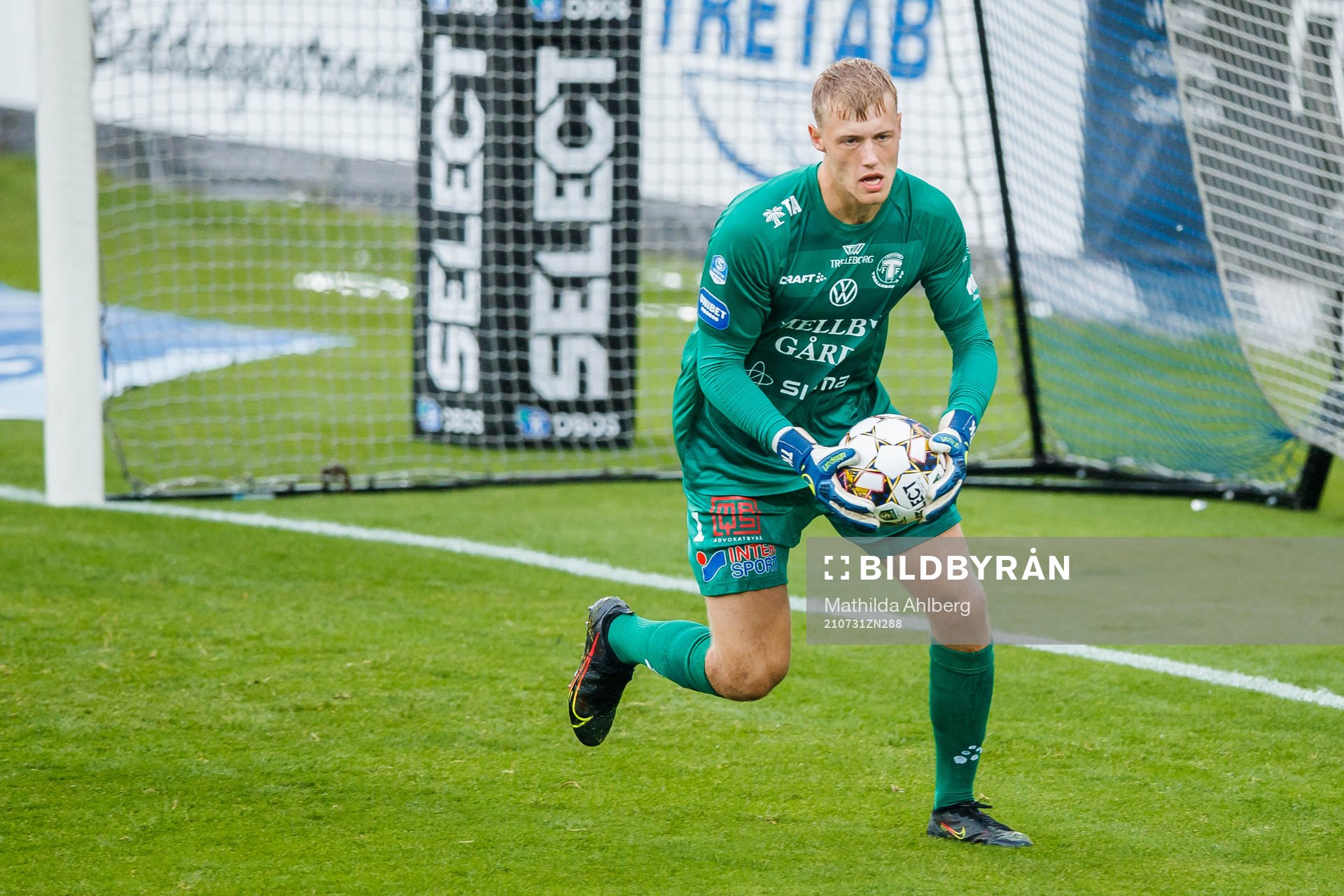 Trelleborgs målvakt Kasper Thiesson Kristensen under fotbollsmatchen i Superettan mellan Trelleborg och Helsingborg den 31 juli 2021 i Trelleborg.