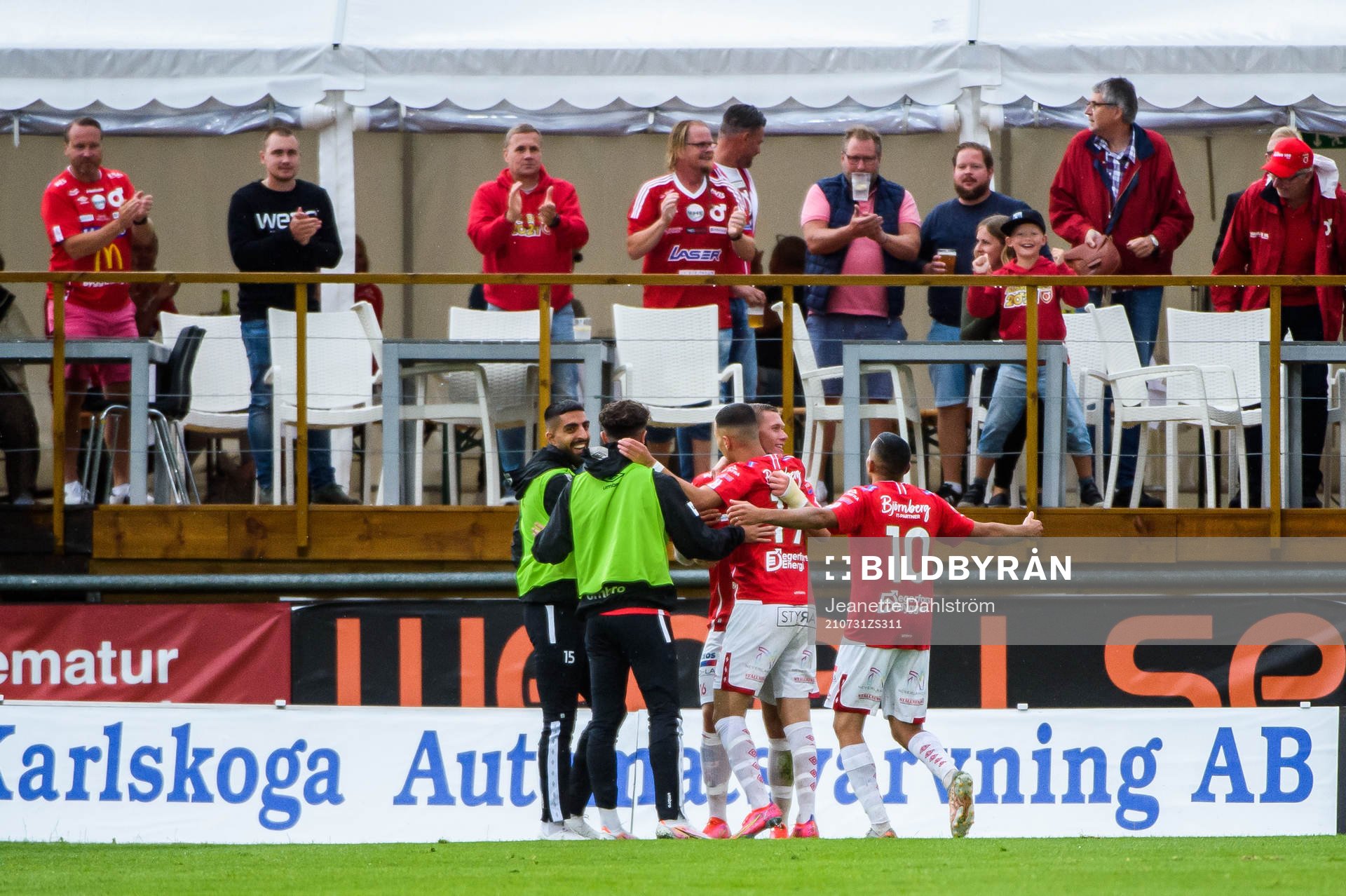 Degerfors Victor Edvardsen jublar efter 1-0 under fotbollsmatchen i Allsvenskan mellan Degerfors och Varberg den 31 juli 2021 i Degerfors.