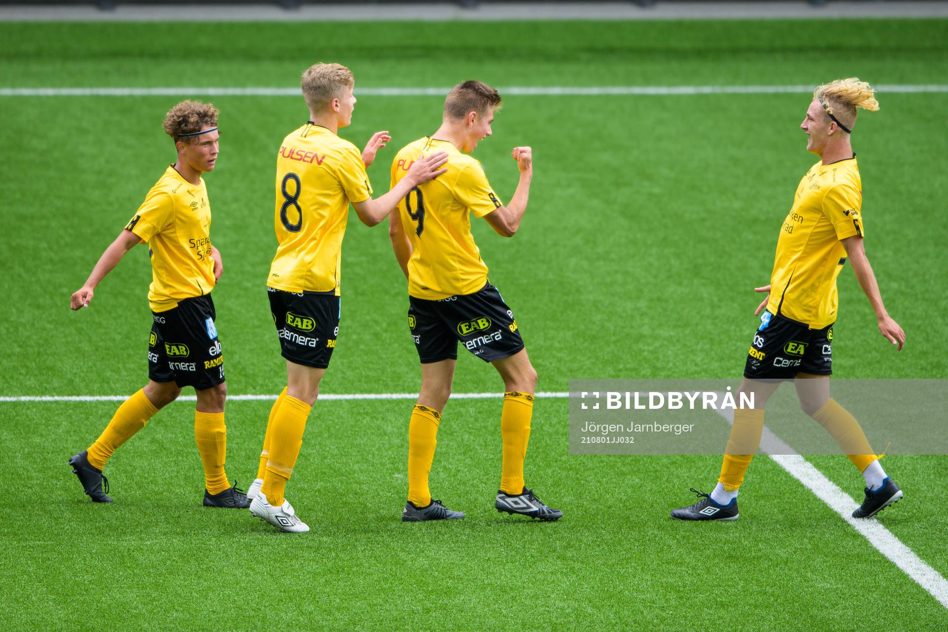 Elfsborgs spelare jublar efter 2-0 under fotbollsmatchen i P17 Allsvenskan södra mellan Elfsborg och Kalmar den 1 augusti 2021 i Borås.