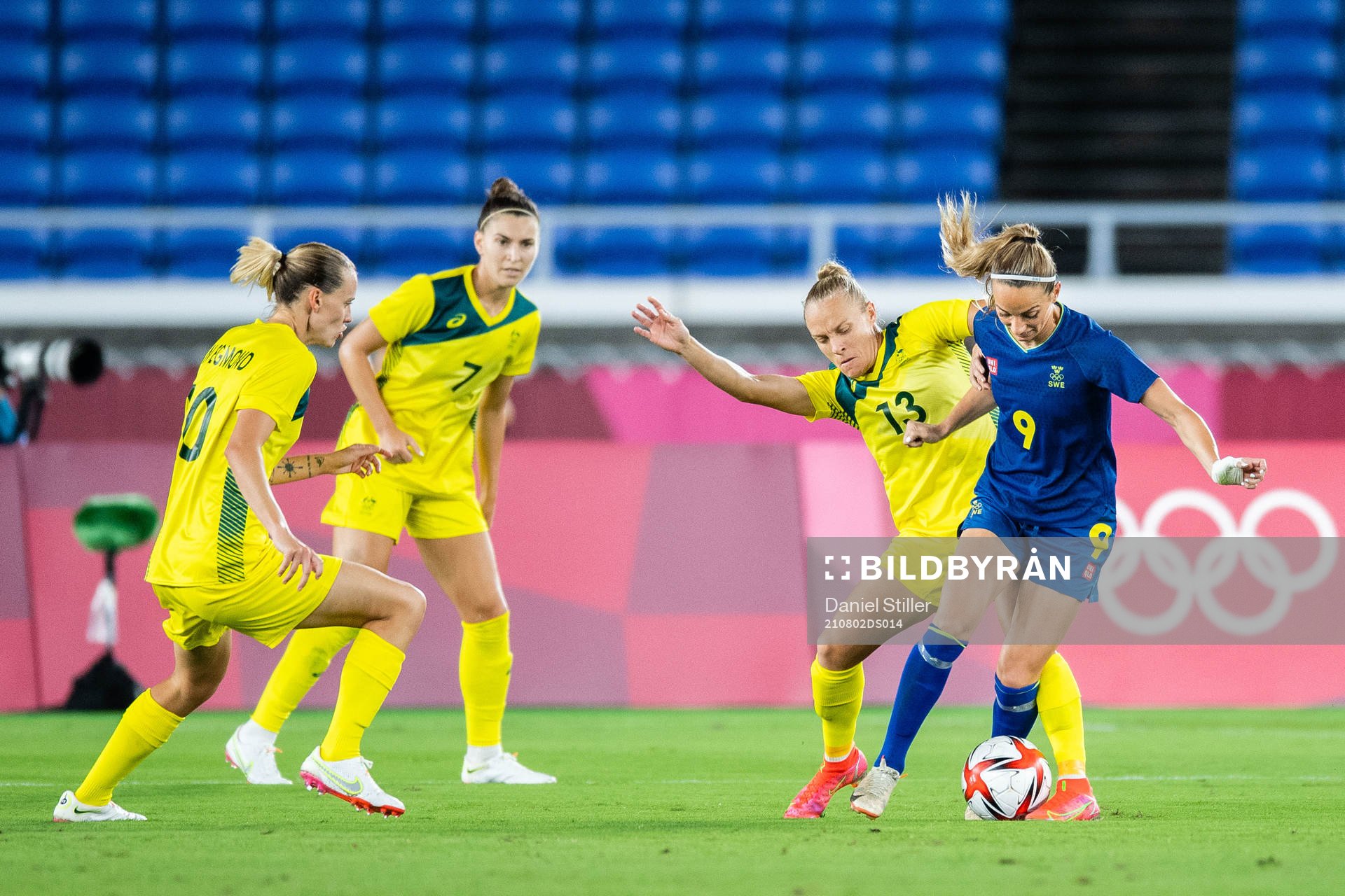 Tameka Yallop of Australia and Kosovare Asllani of Sweden