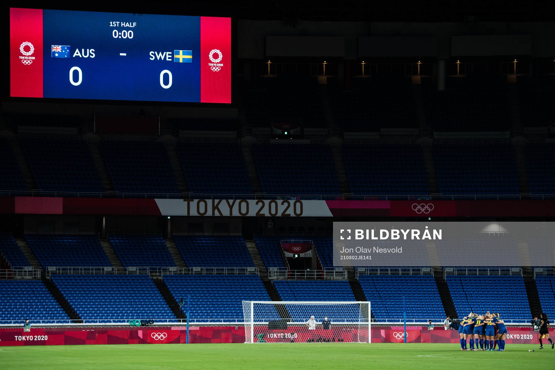 Players of Sweden in front of empty stands