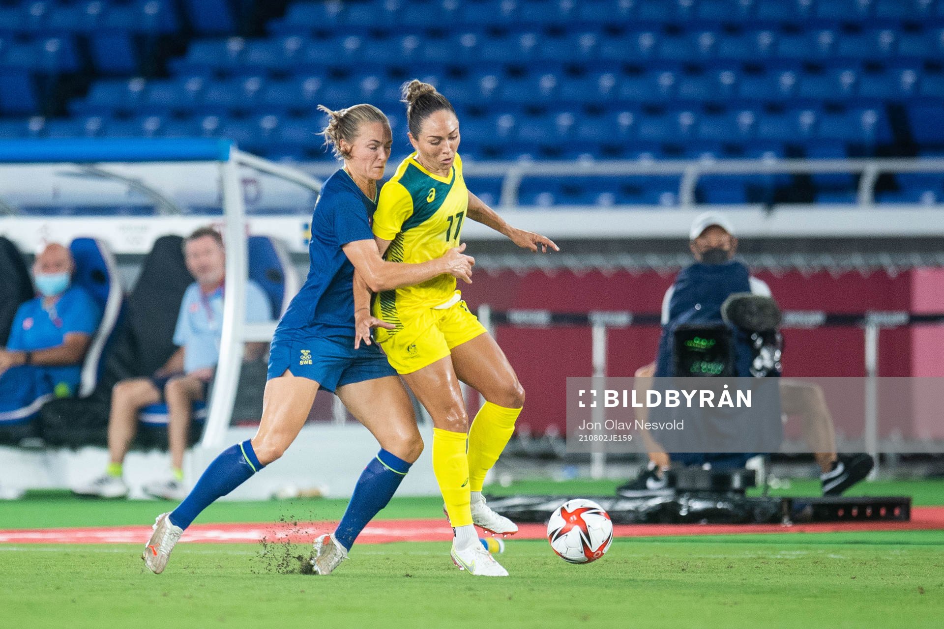 Magdalena Eriksson of Sweden and Kyah Simon of Australia in