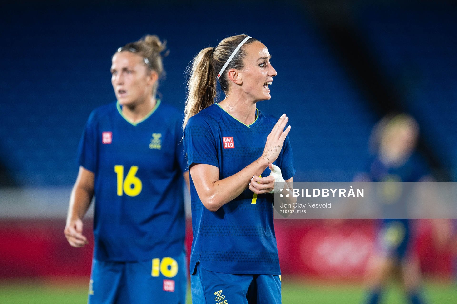 Filippa Angeldahl and Kosovare Asllani of Sweden  in the