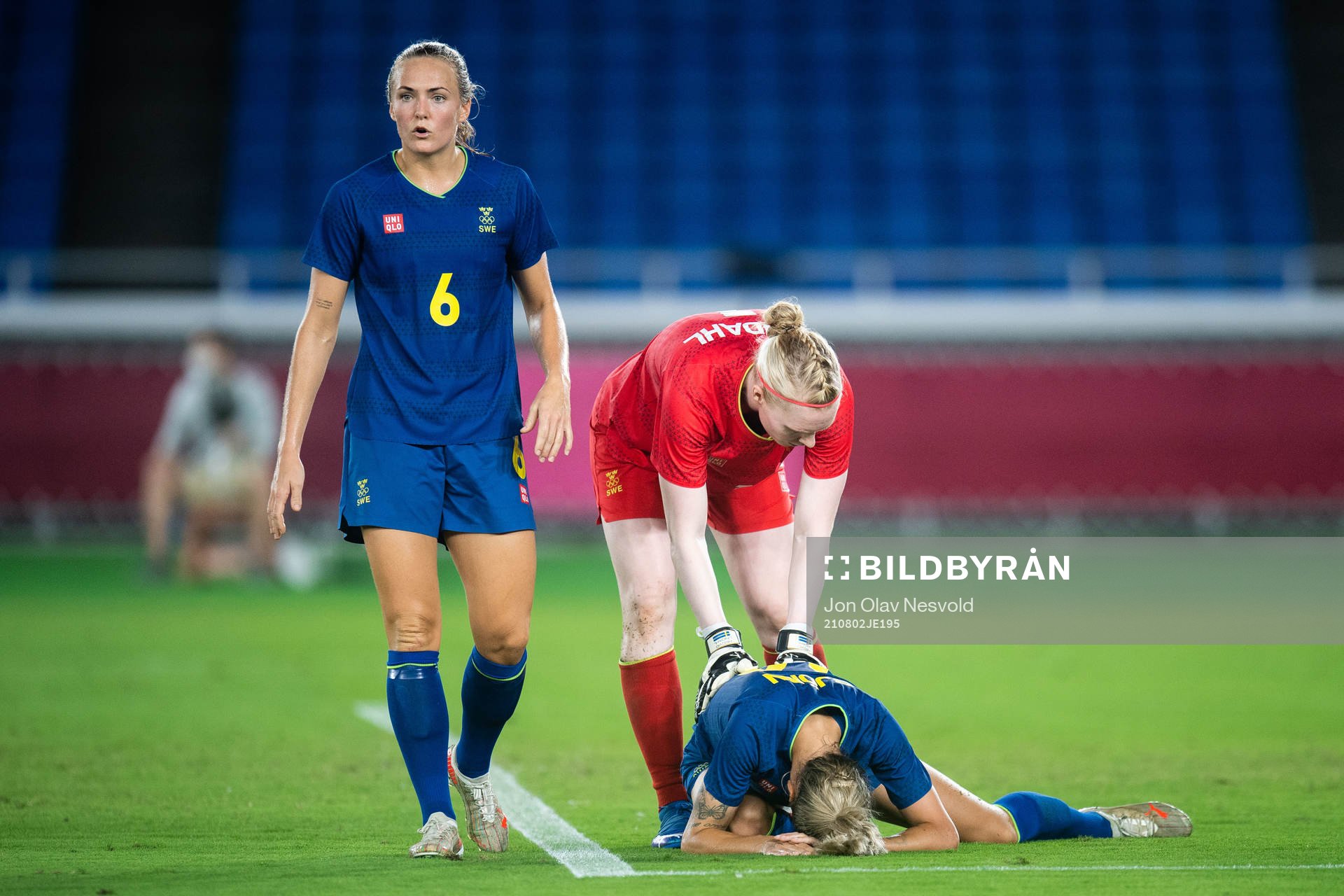Nathalie Björn of Sweden in pain in the women´s football