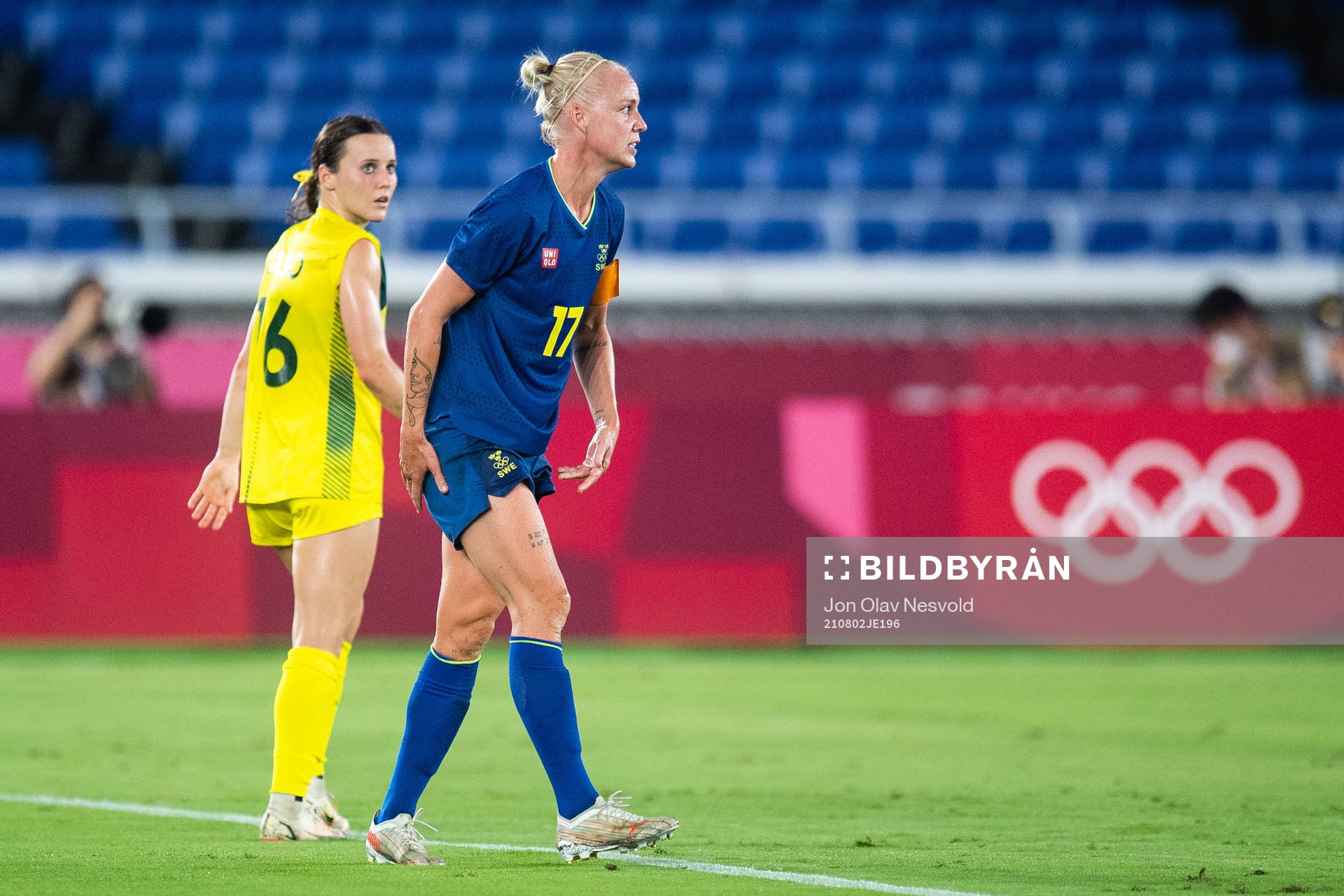 Chloe Lagarzo of Australia and Caroline Seger of Sweden in