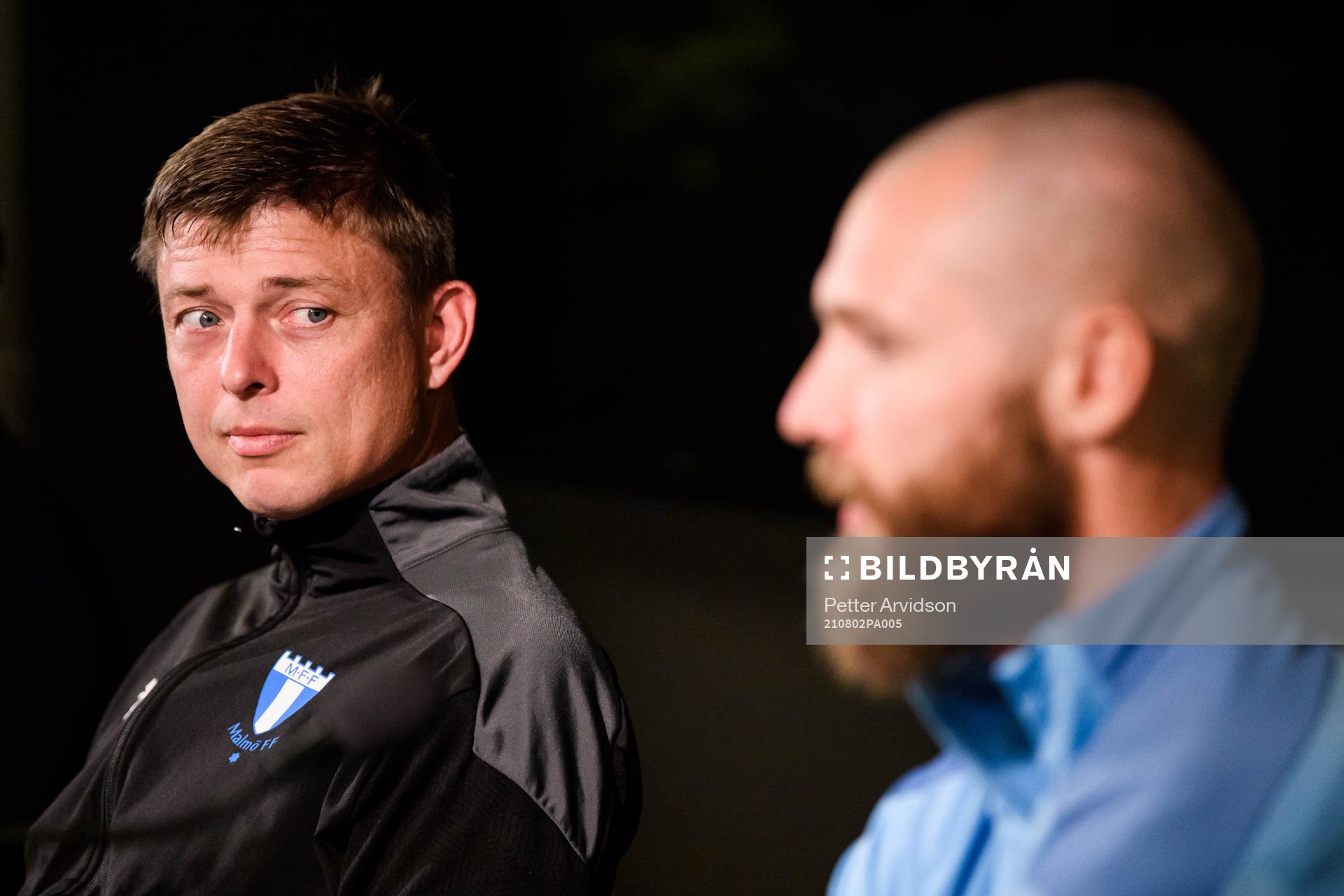 Jon Dahl Tomasson, head coach, and Jo Inge Berget of Malmö FF during a press conference with Malmö FF ahead of the UEFA Champions League qualifying on August 2, 2021 in Malmö.