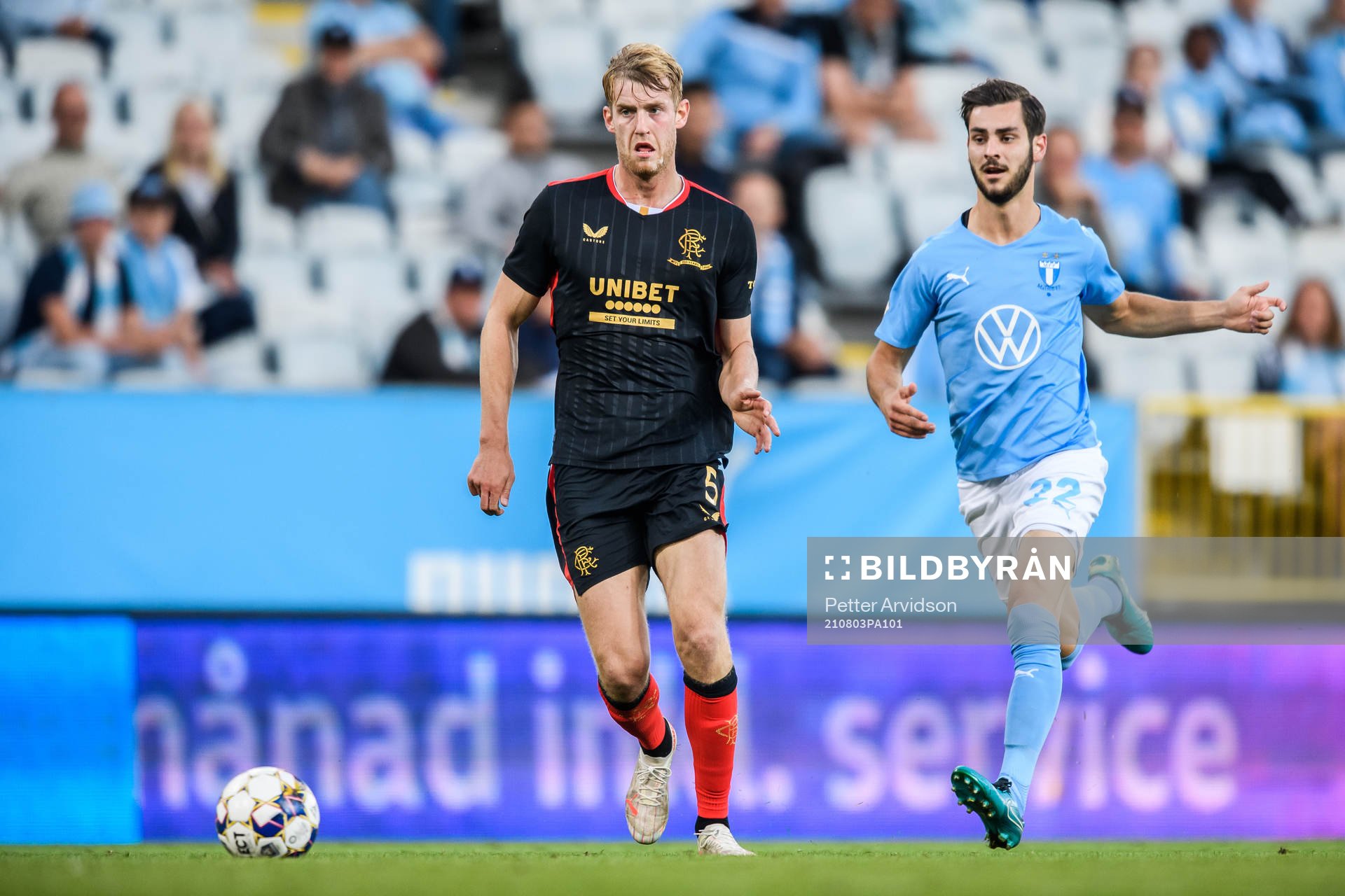 Filip Helander of Rangers and Adi Nalic of Malmö FF