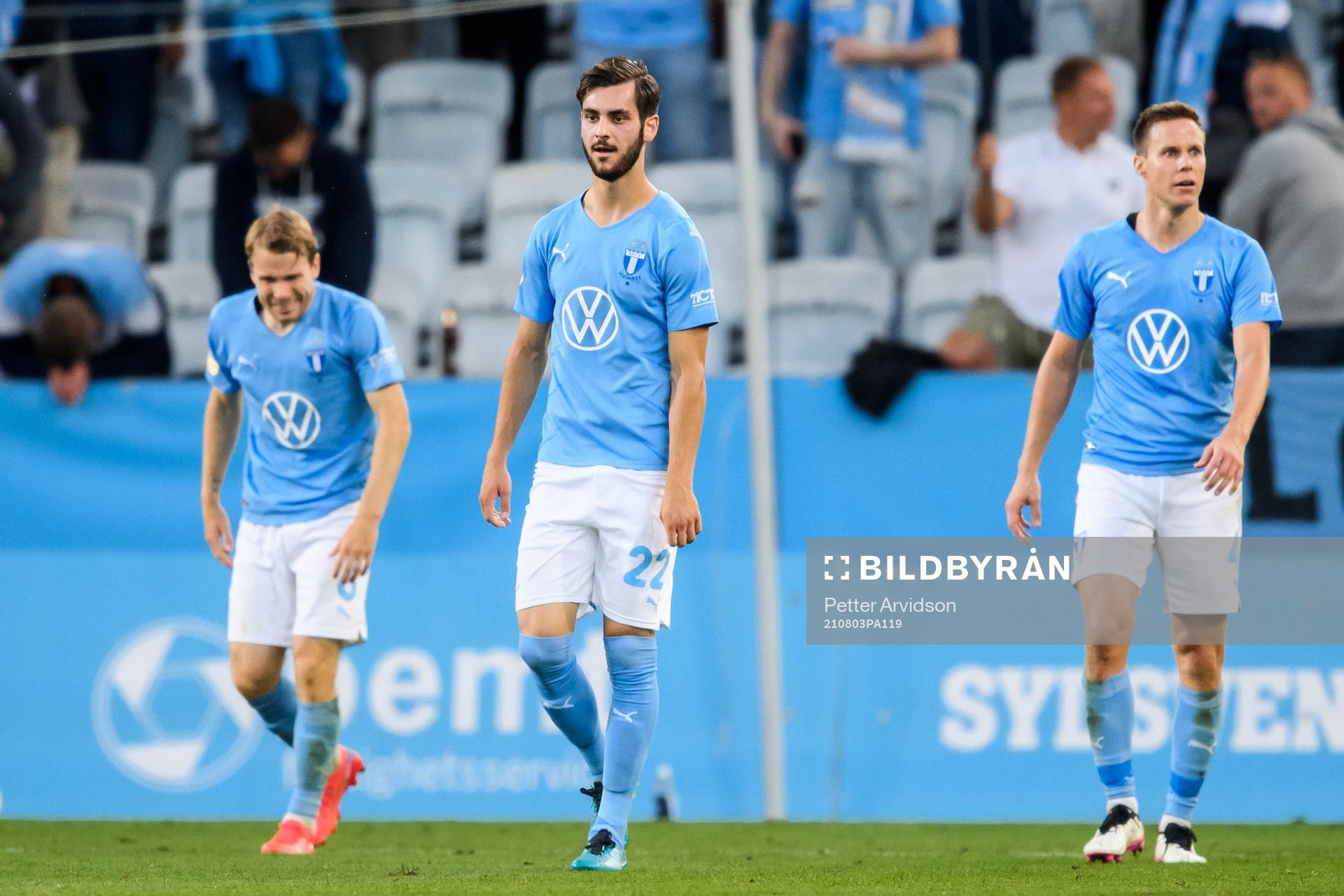 Oscar Lewicki, Adi Nalic and Niklas Moisander of Malmö FF