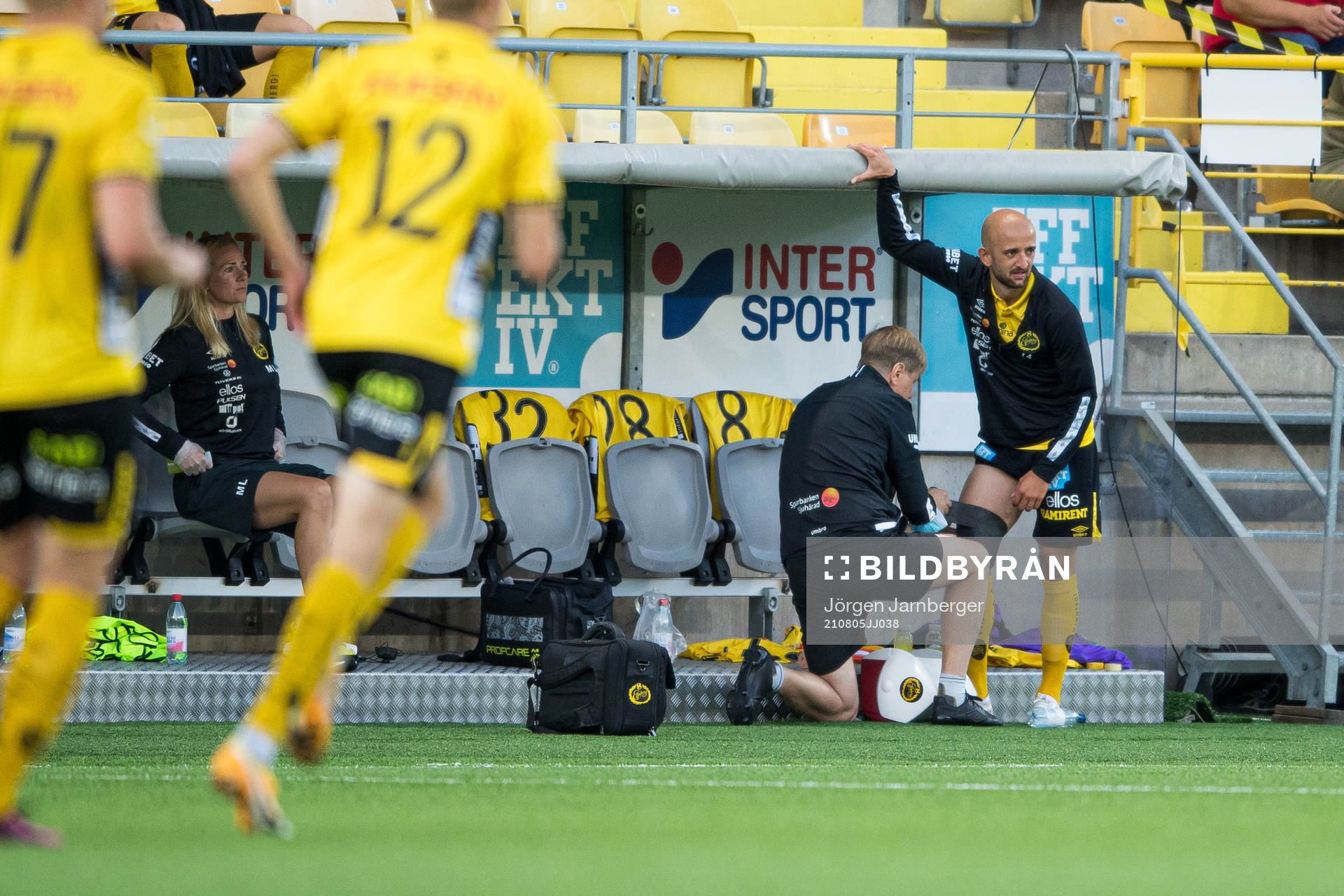 Robert Gojani of Elfsborg gets medical treatment