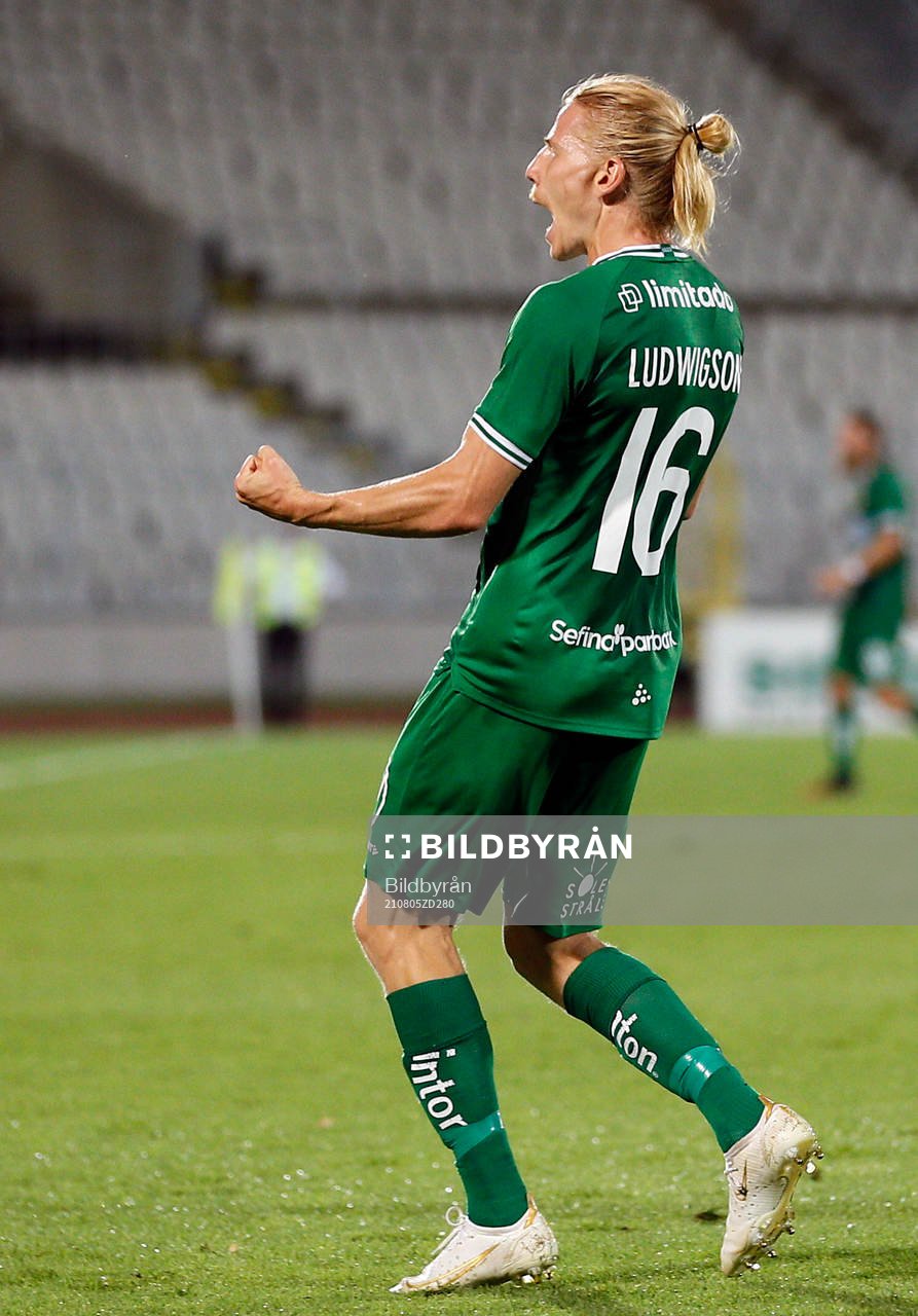 Gustav Ludwigson of Hammarby celebrates scoring a goal