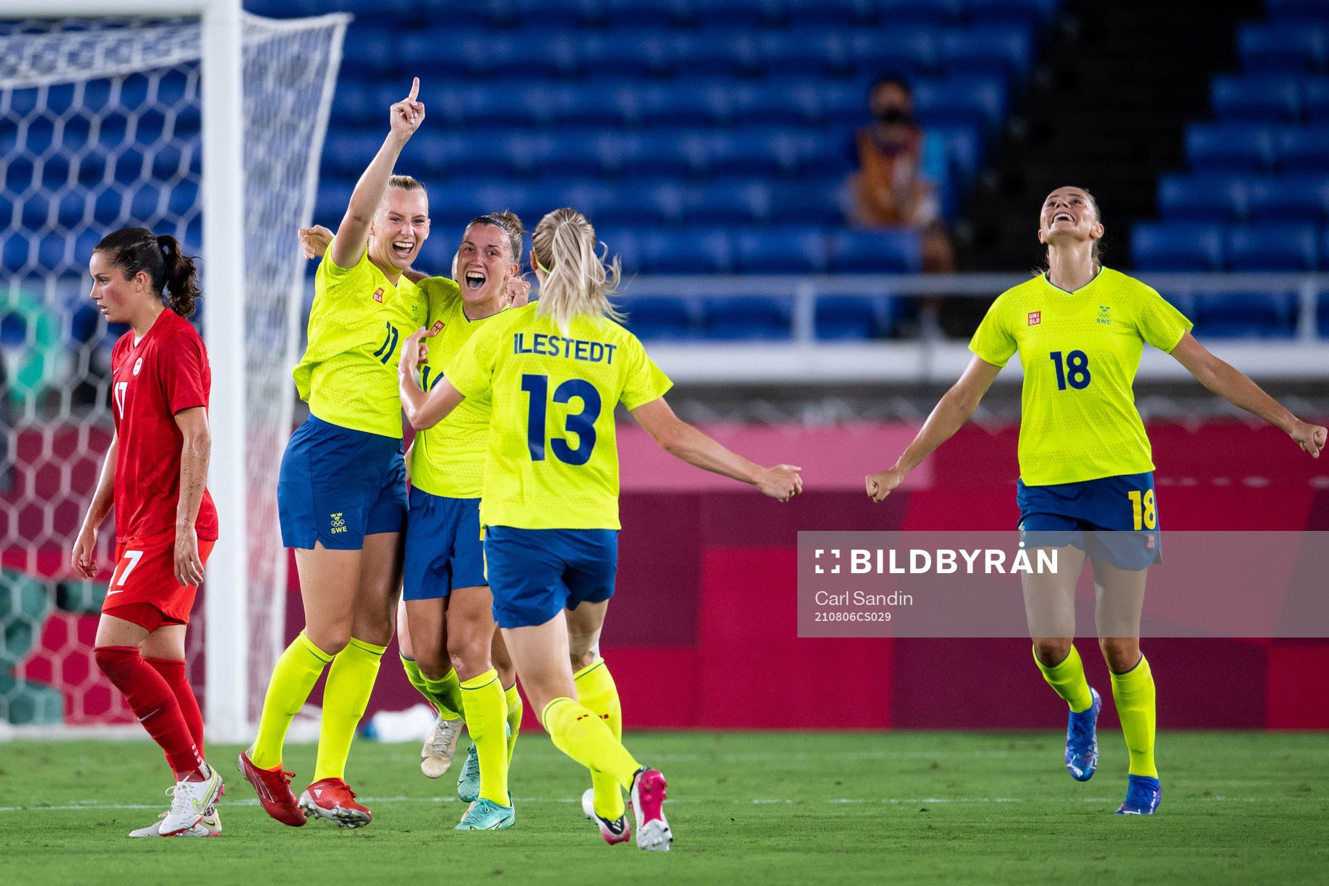 Stina Blackstenius of Sweden celebrates scoring 1-0 in the