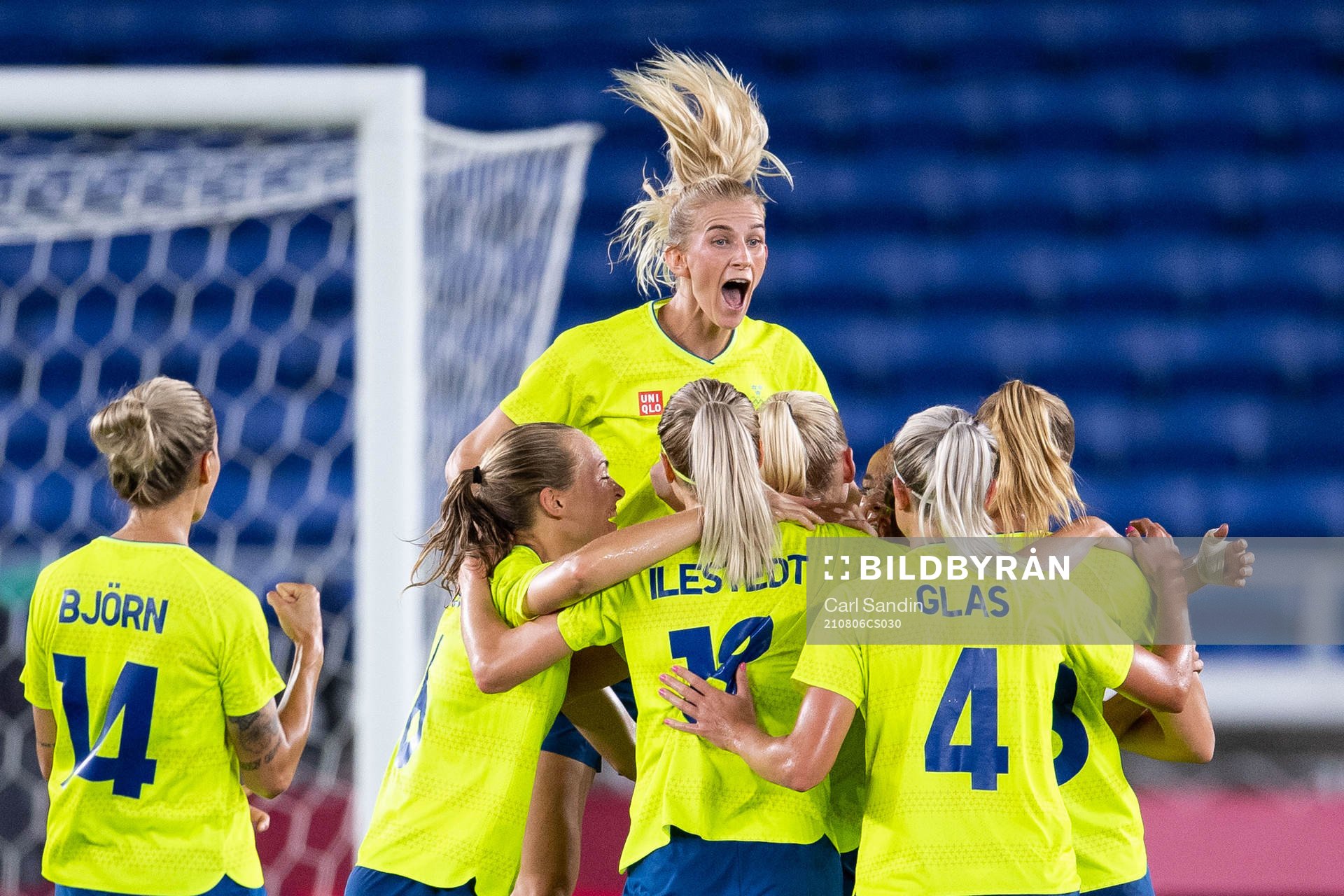 Sofia Jakobsson of Sweden celebrates 1-0 by Stina