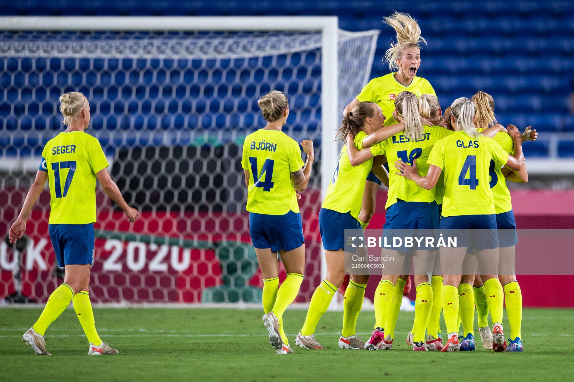 Sofia Jakobsson of Sweden celebrates 1-0 by Stina