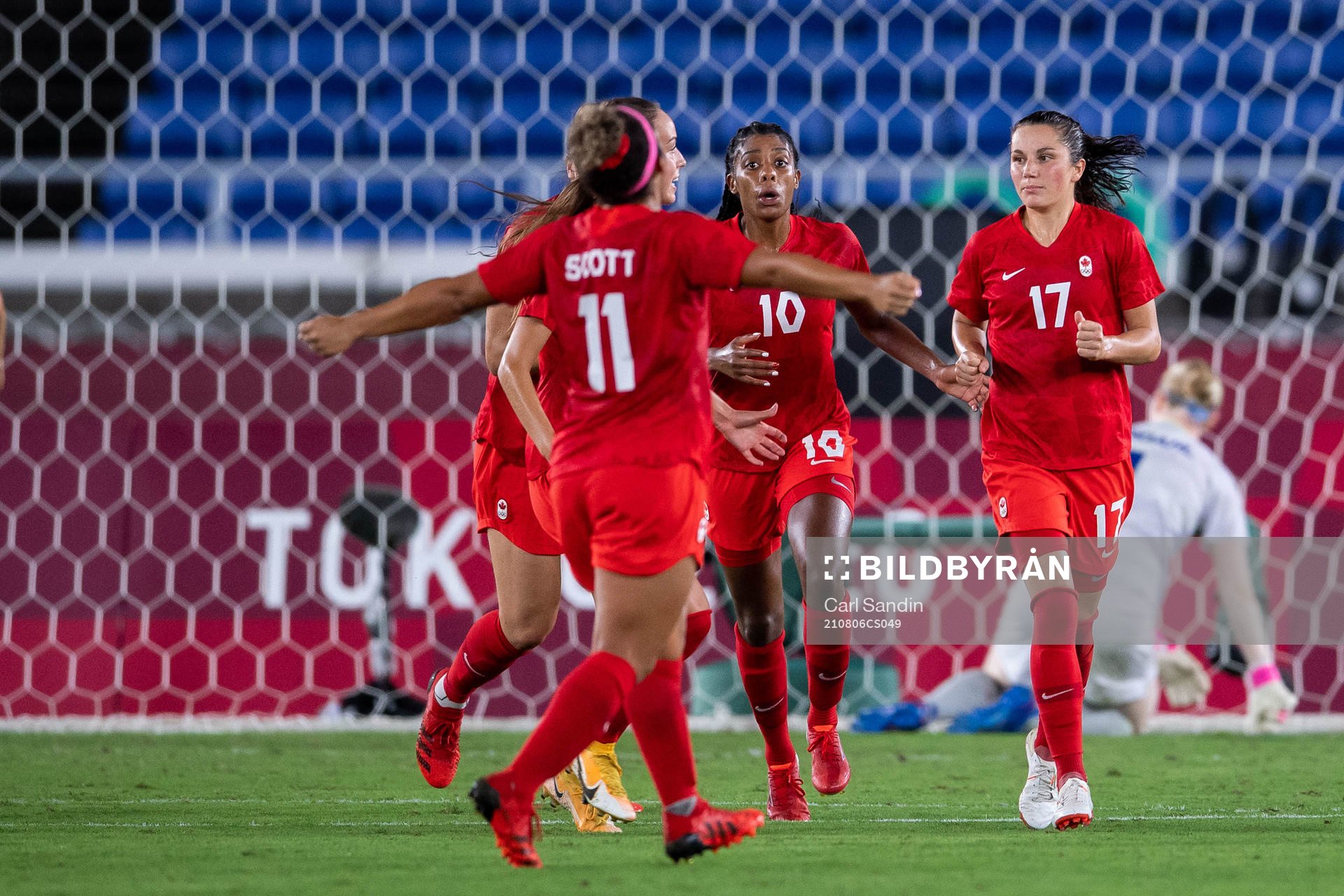 Jessie Fleming of Canada celebrates 1-1 in the women’s