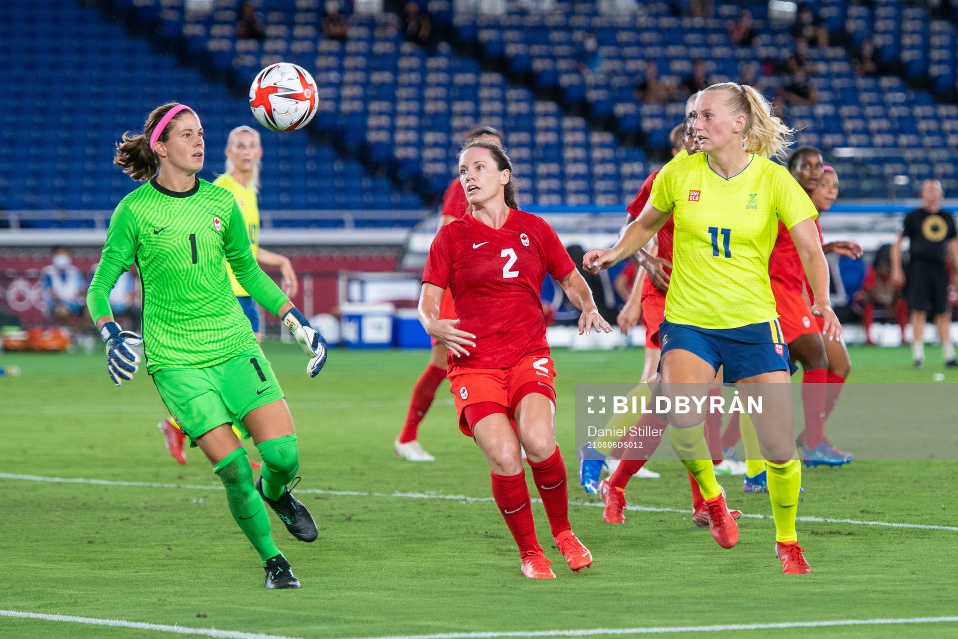 Goalkeeper Stephanie Labbe and Allysha Chapman of Canada