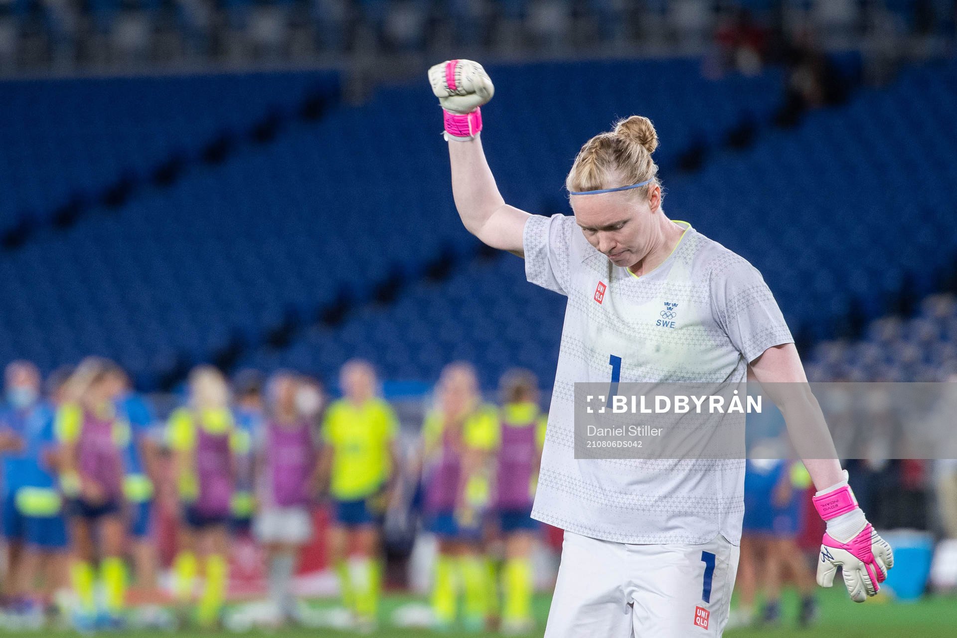 Goalkeeper Hedvig Lindahl of Sweden celebrates  in the