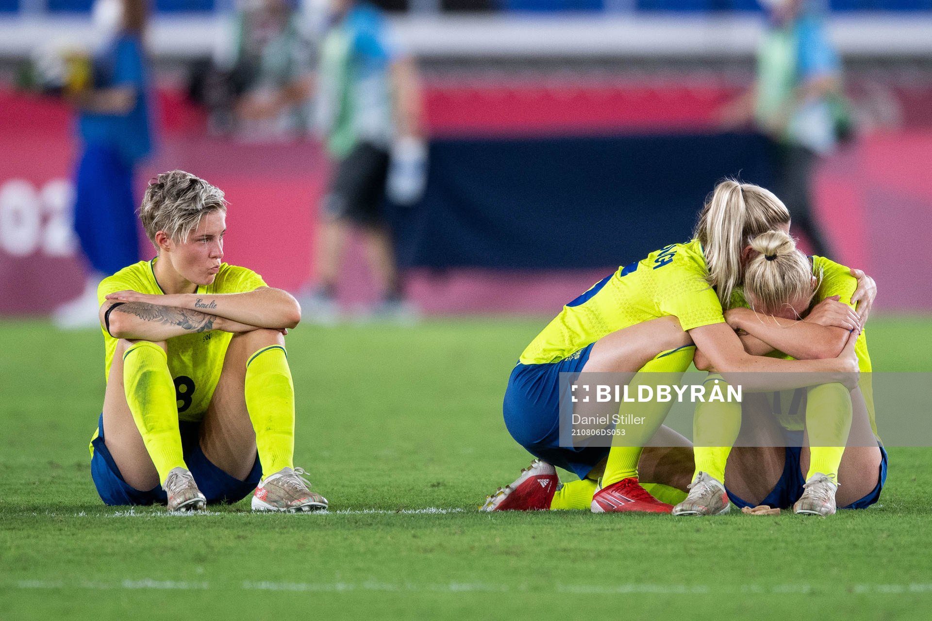 Lina Hurtig, Olivia Schough and Caroline Seger of Sweden