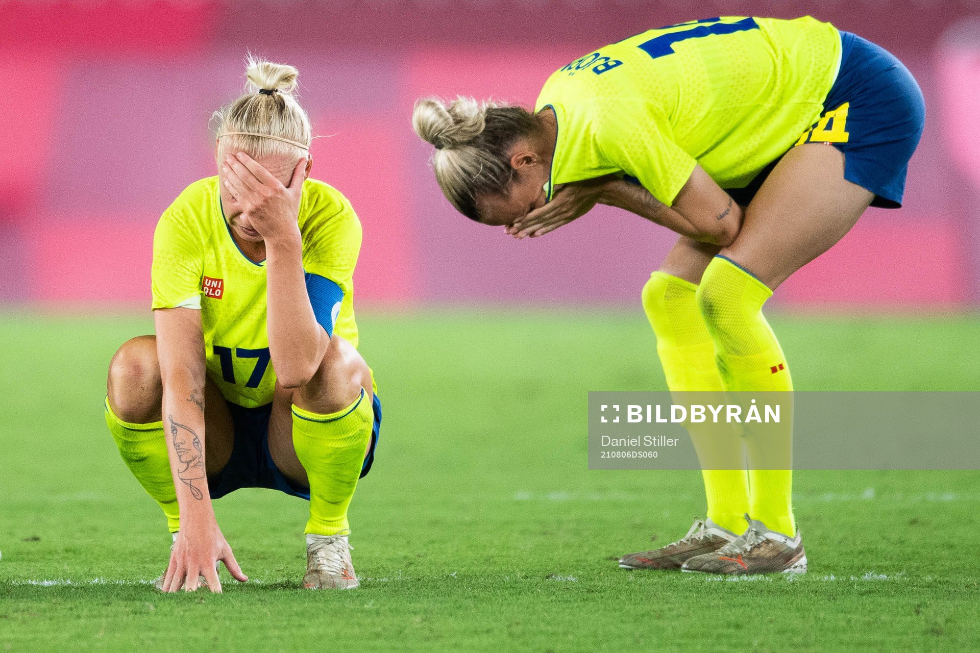 Caroline Seger and Nathalie Björn of Sweden look dejected