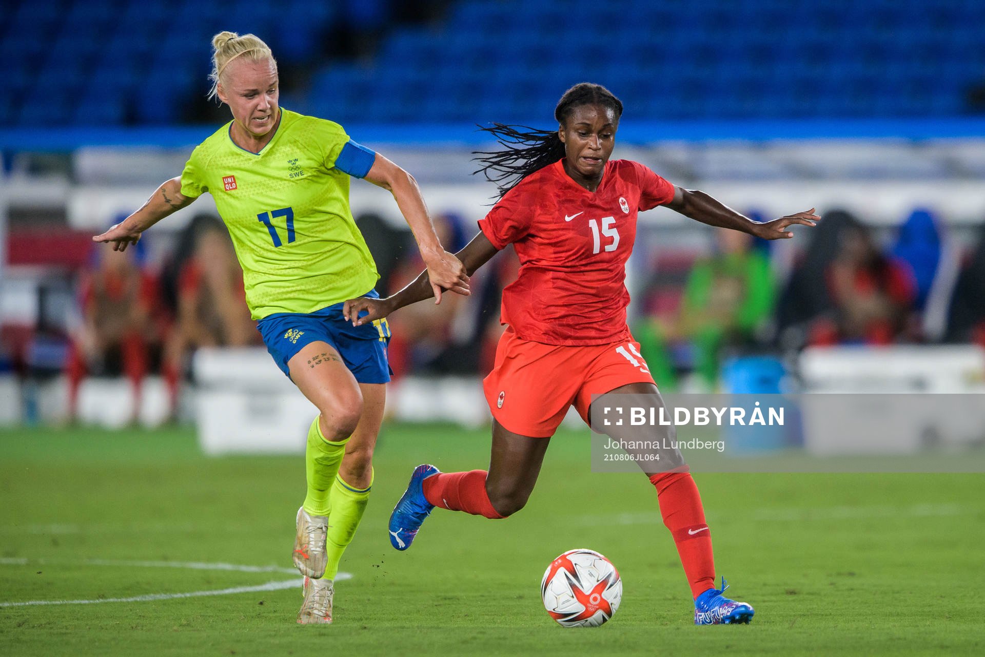 Caroline Seger of Sweden and Nichelle Prince of Canada in