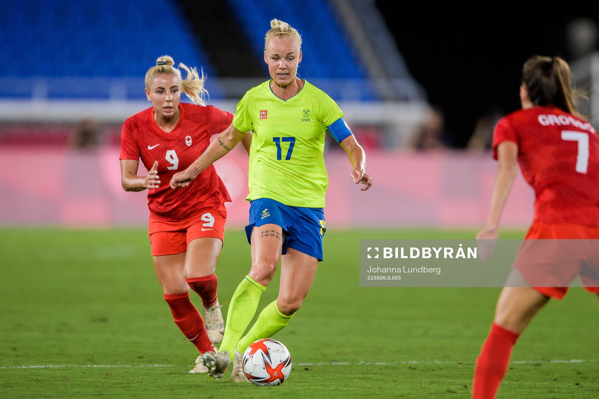 Adriana Leon of Canada and Caroline Seger of Sweden in the