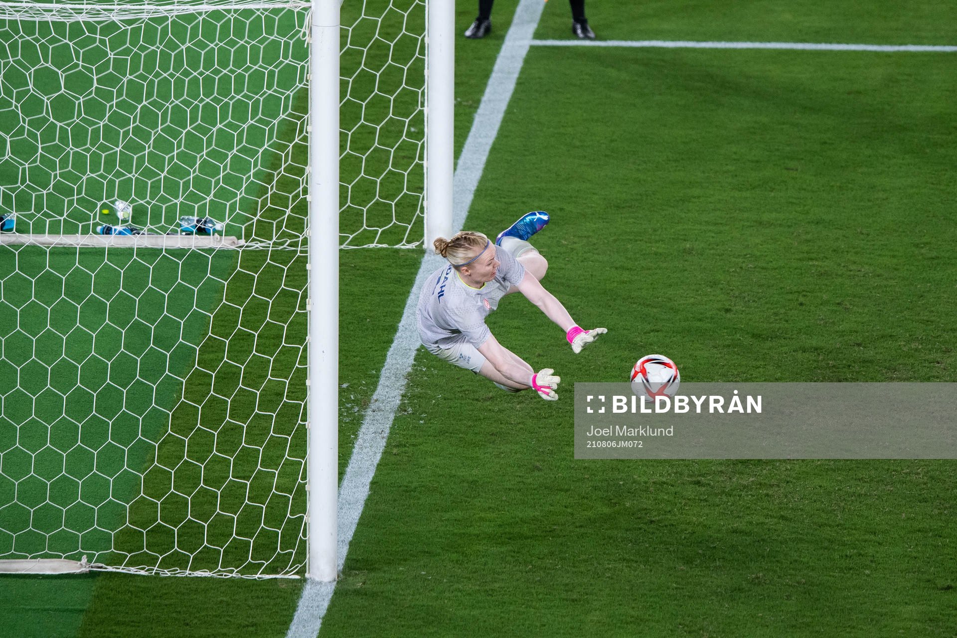 Goalkeeper Hedvig Lindahl of Sweden saves penalty number