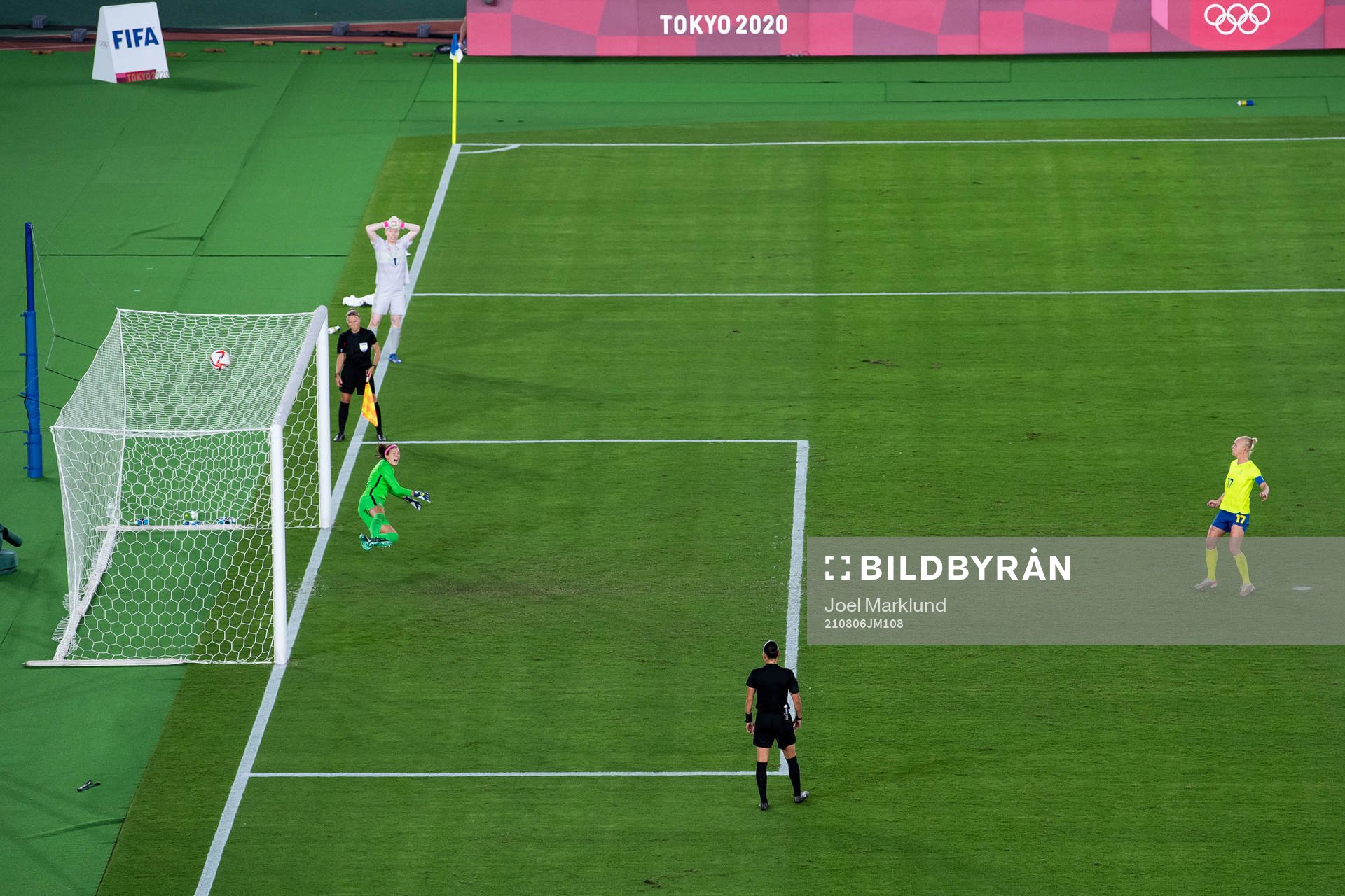 Caroline Seger of Sweden misses her penalty in the