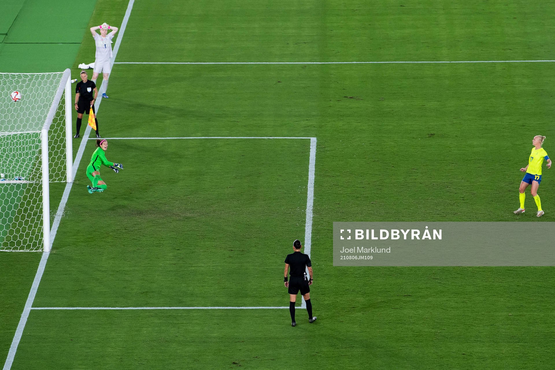 Caroline Seger of Sweden misses her penalty in the