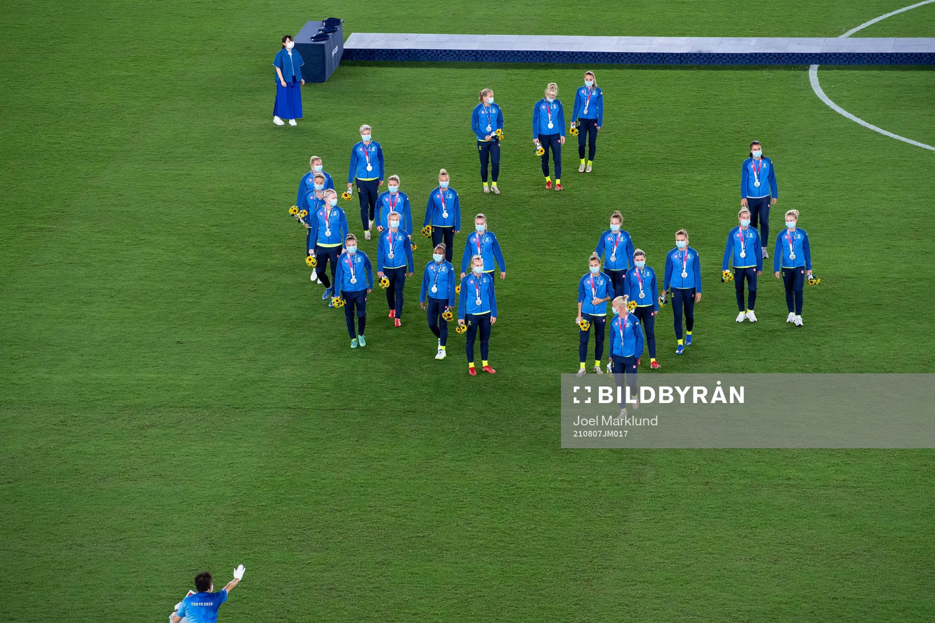 Players of Sweden tries to leave the pitch but is not allowed after the women’s football final during day 14 of the Tokyo 2020 Olympic Games on August 6, 2021 in Tokyo.