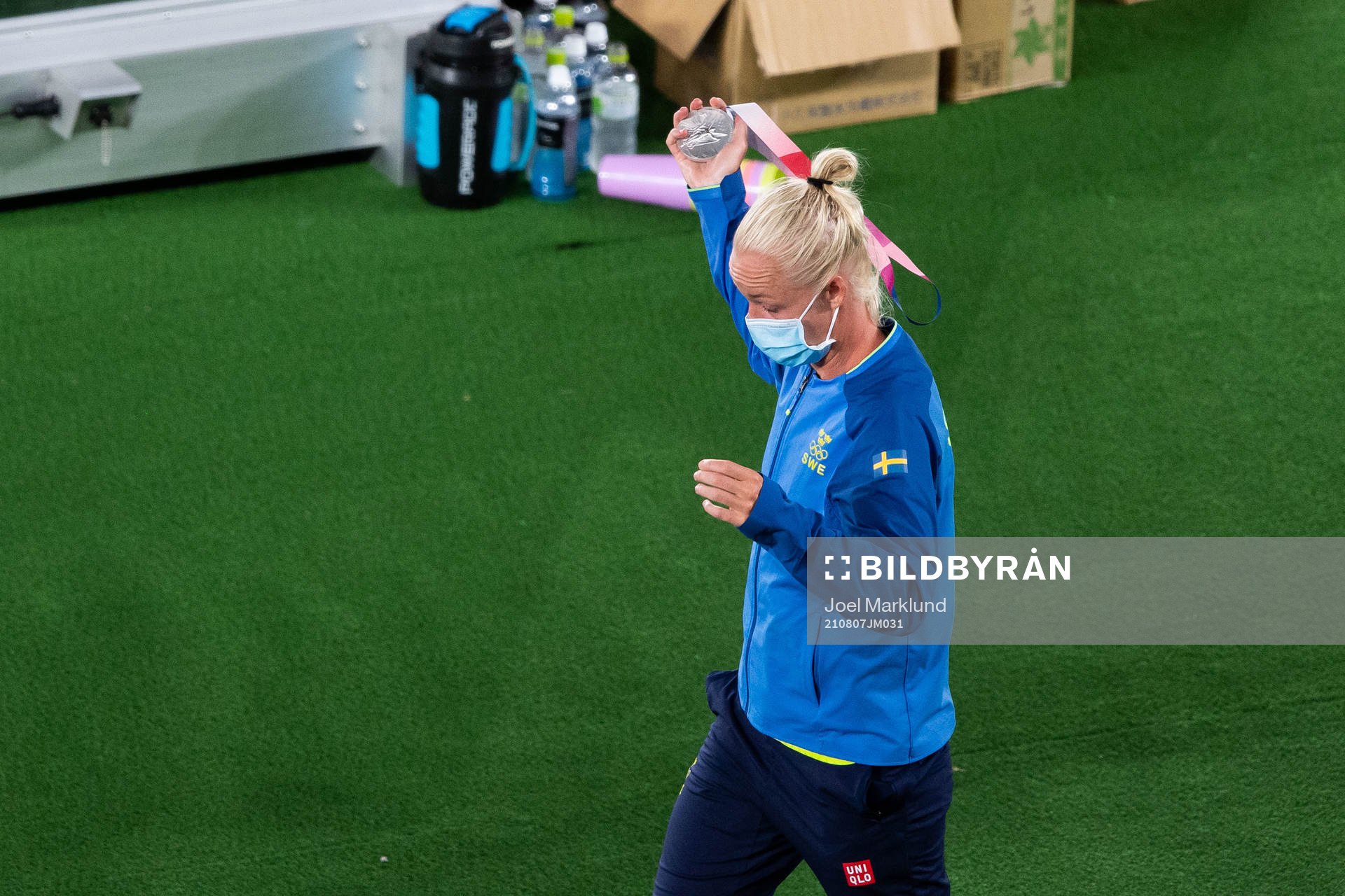 Caroline Seger of Sweden takes of her silver medal